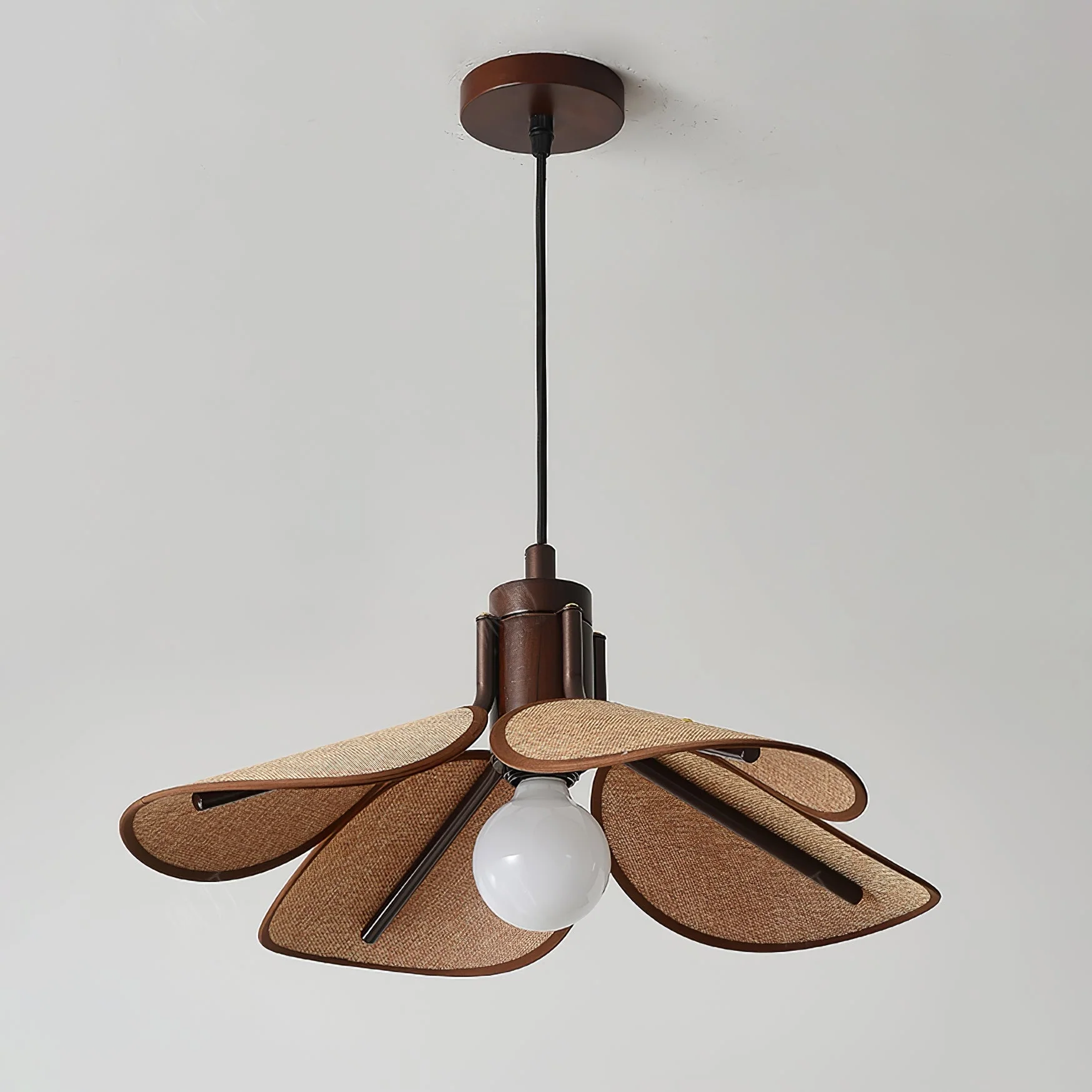 Utalion Traditional Petal Bloom Wood Fabric Pendant Light - Image 17