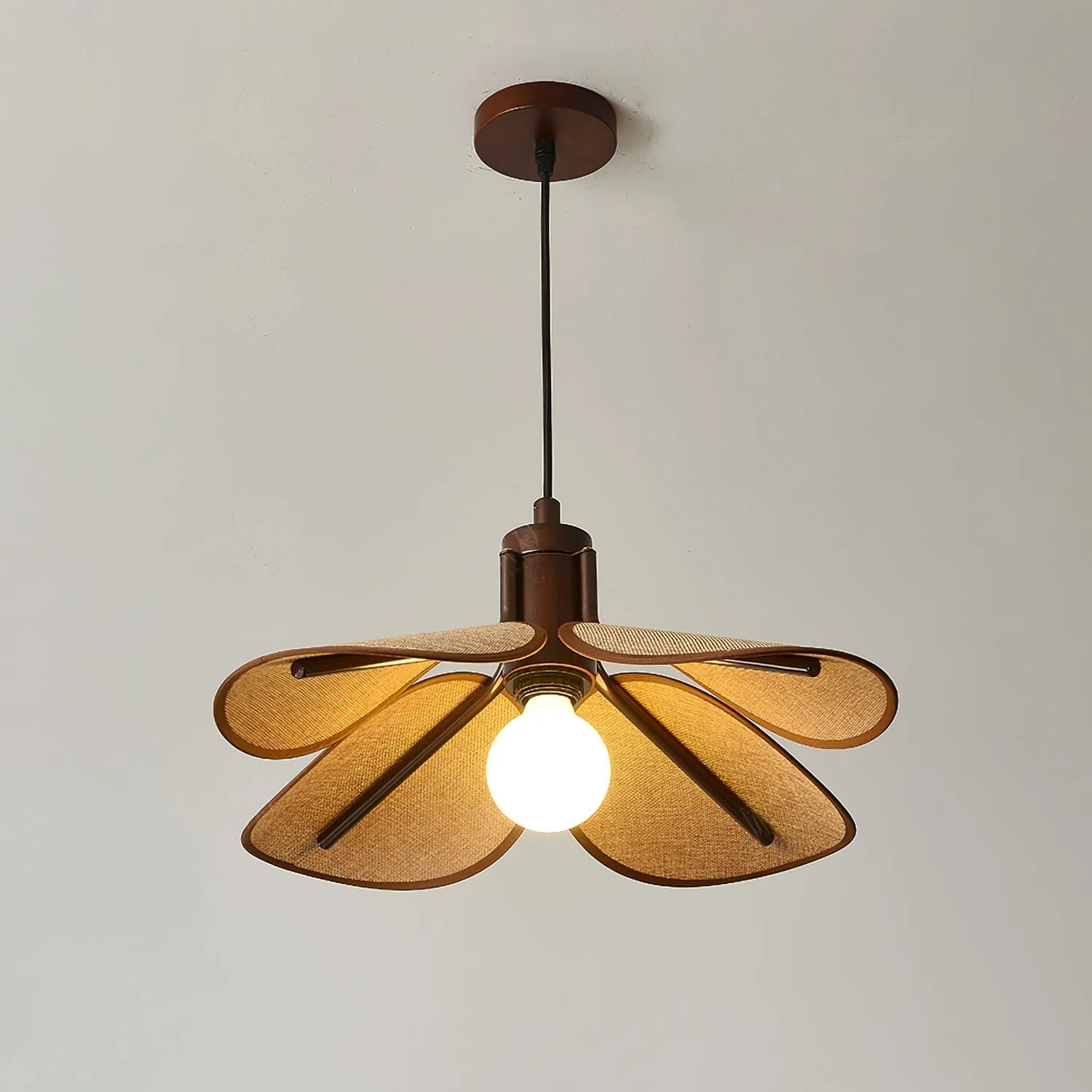Utalion Traditional Petal Bloom Wood Fabric Pendant Light - Image 18
