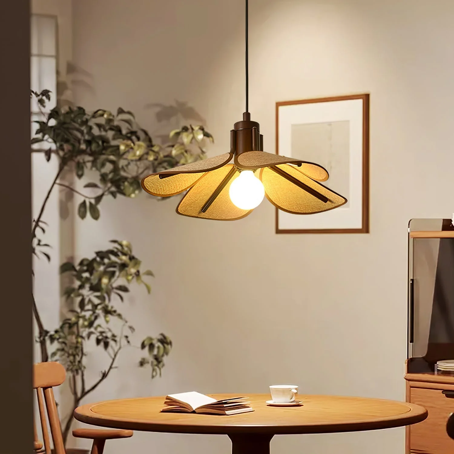 Utalion Traditional Petal Bloom Wood Fabric Pendant Light - Image 22