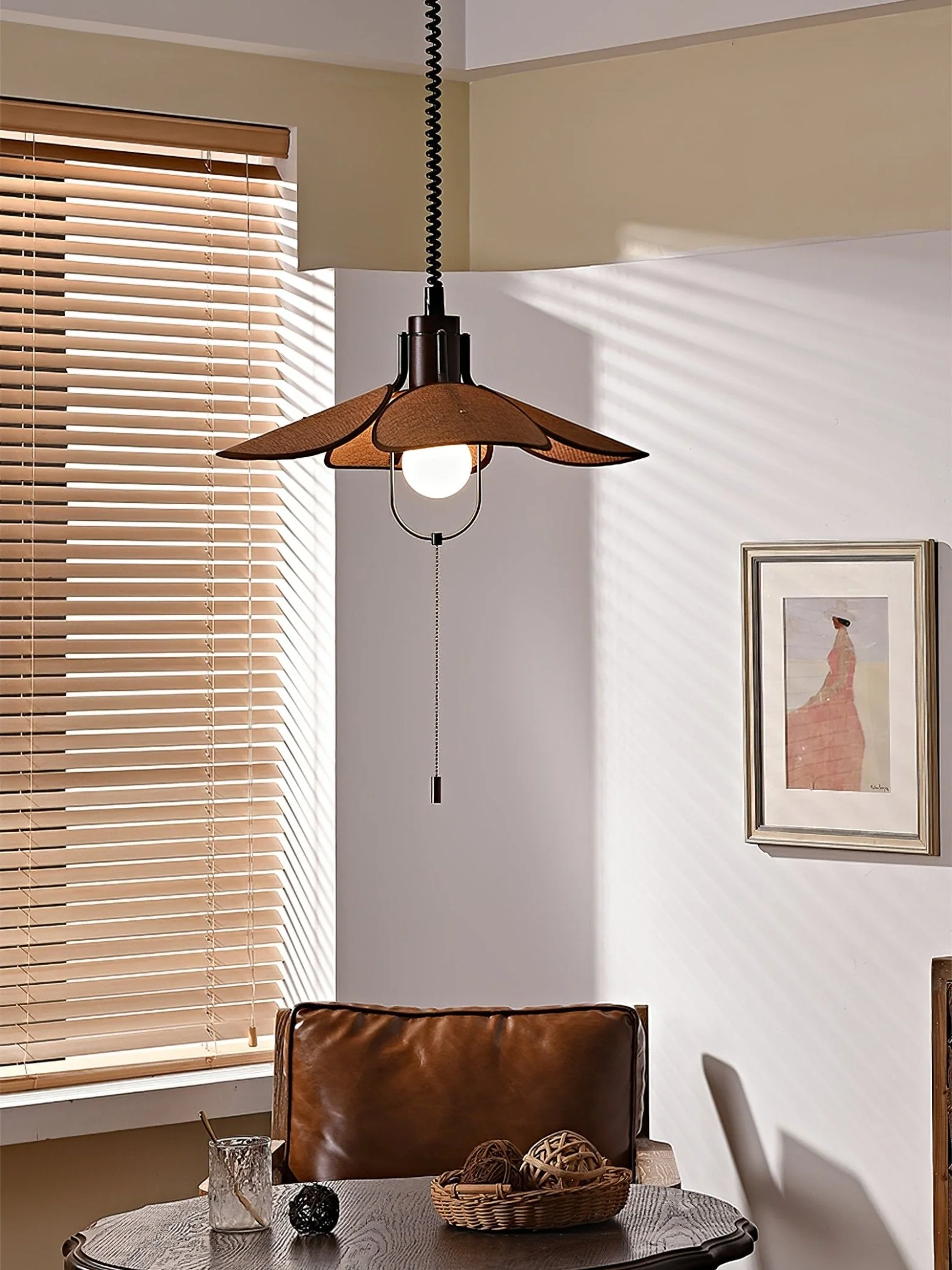 Utalion Traditional Petal Bloom Wood Fabric Pendant Light - Image 23