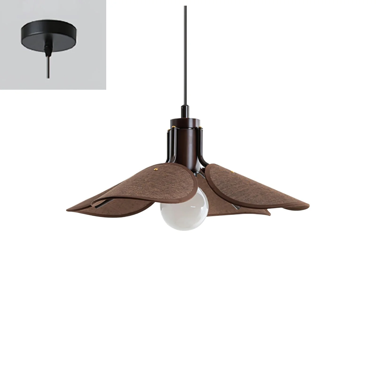 Utalion Traditional Petal Bloom Wood Fabric Pendant Light - Image 30