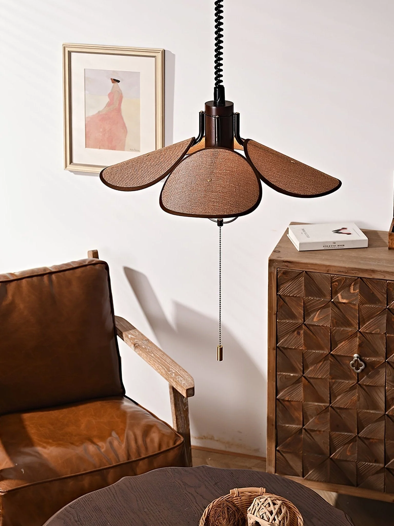 Utalion Traditional Petal Bloom Wood Fabric Pendant Light - Image 32