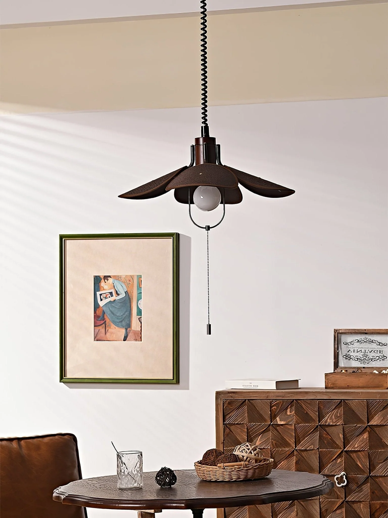 Utalion Traditional Petal Bloom Wood Fabric Pendant Light - Image 35