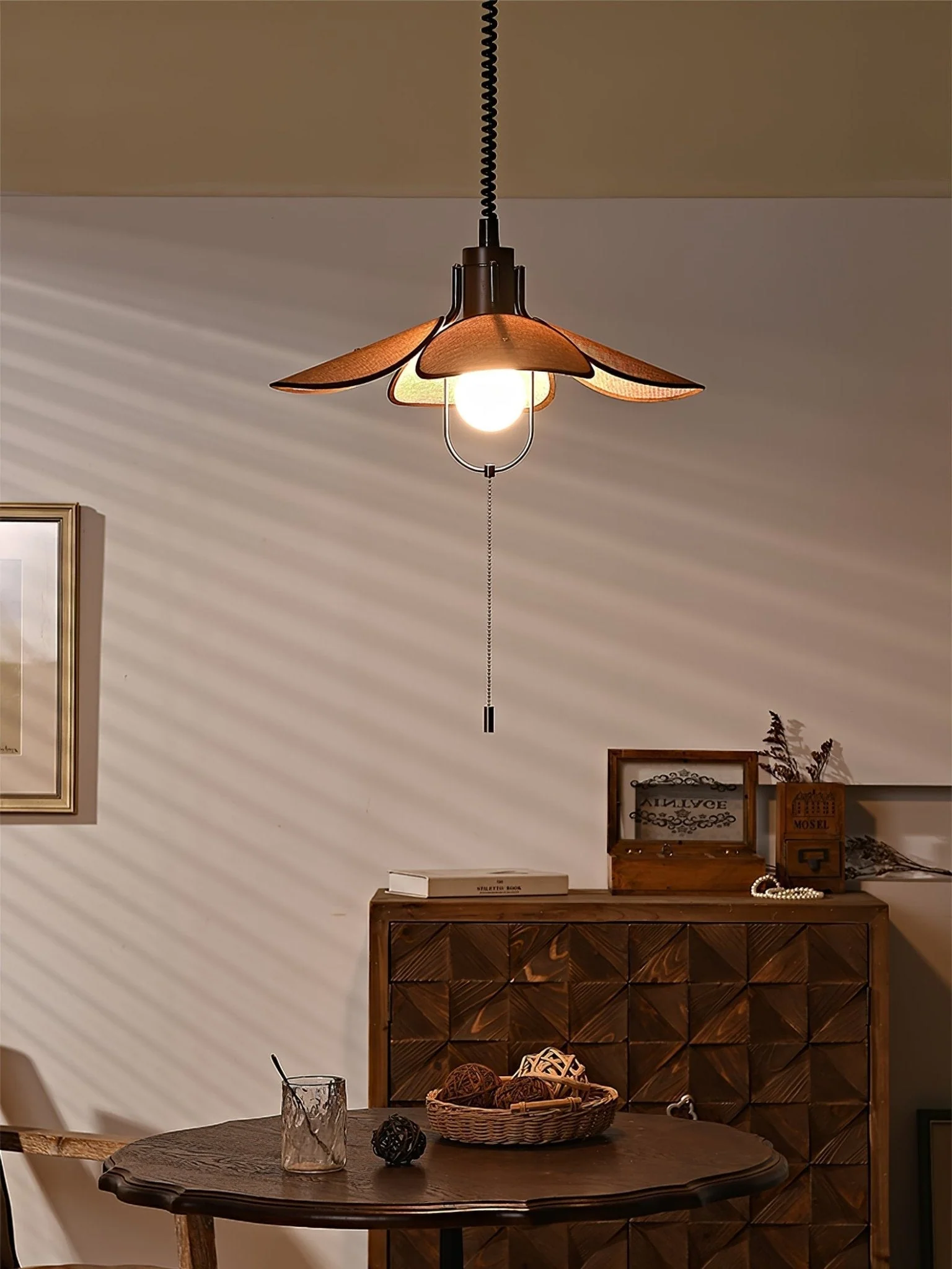 Utalion Traditional Petal Bloom Wood Fabric Pendant Light - Image 36