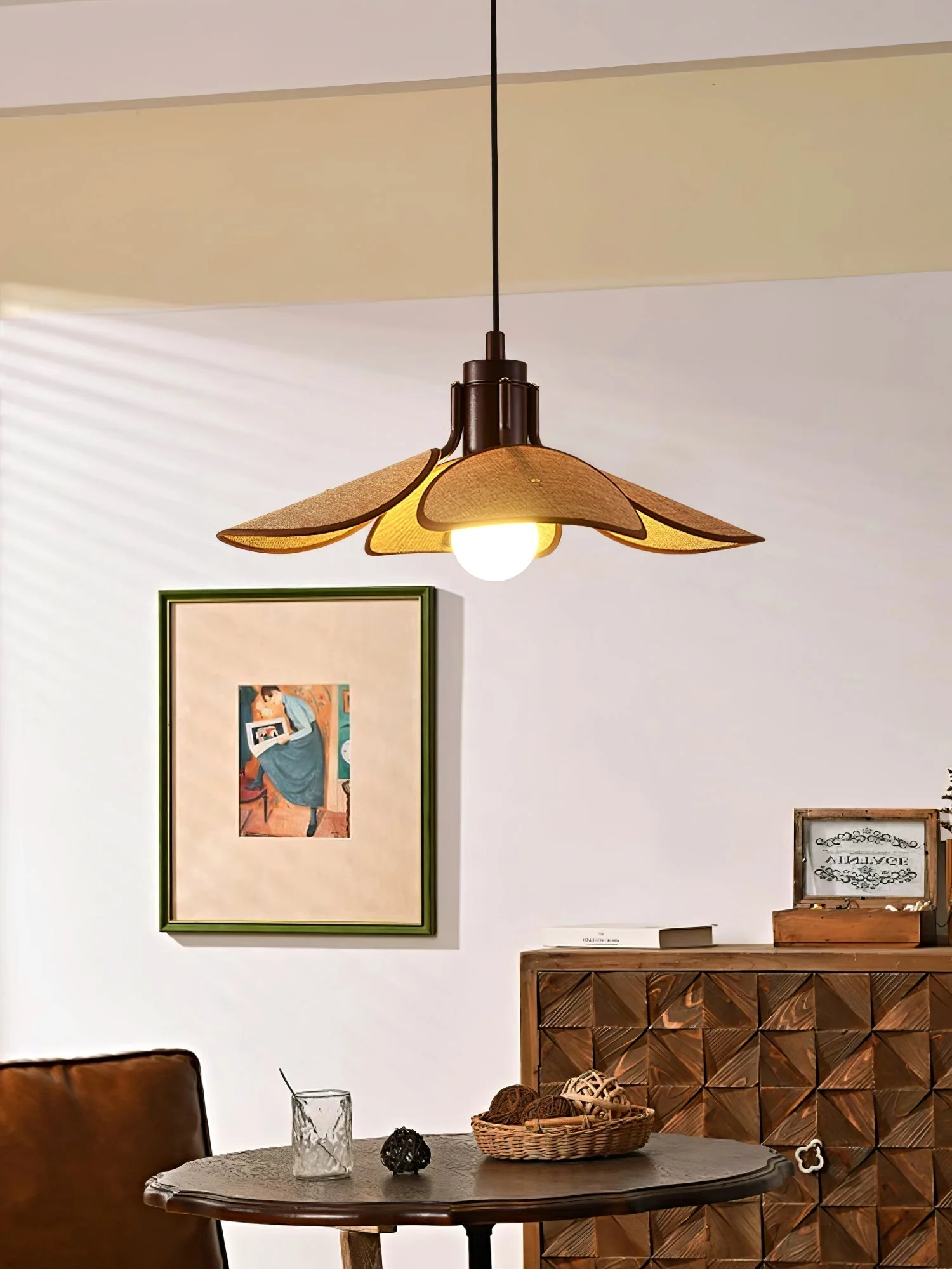 Utalion Traditional Petal Bloom Wood Fabric Pendant Light - Image 40