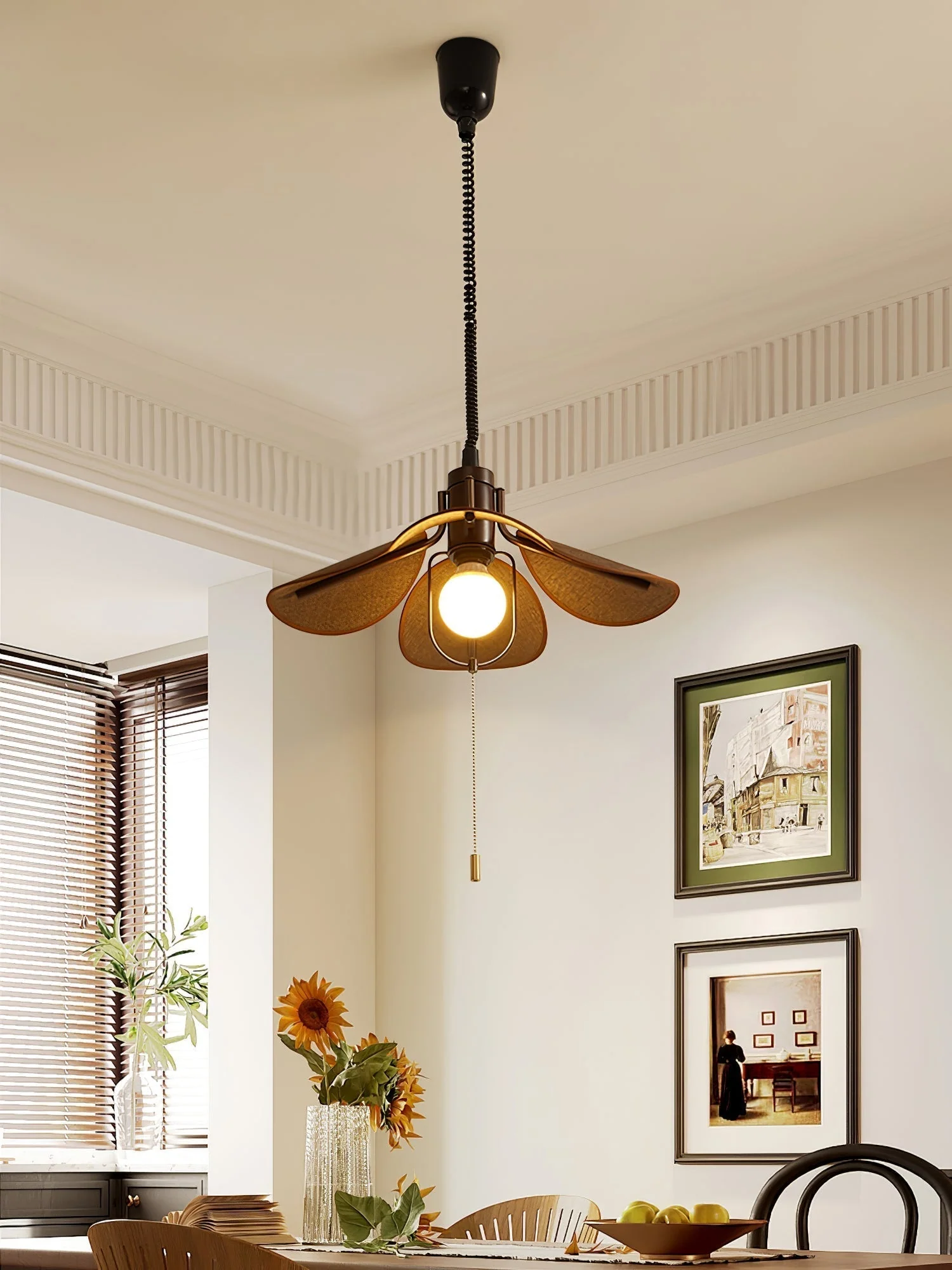 Utalion Traditional Petal Bloom Wood Fabric Pendant Light - Image 41