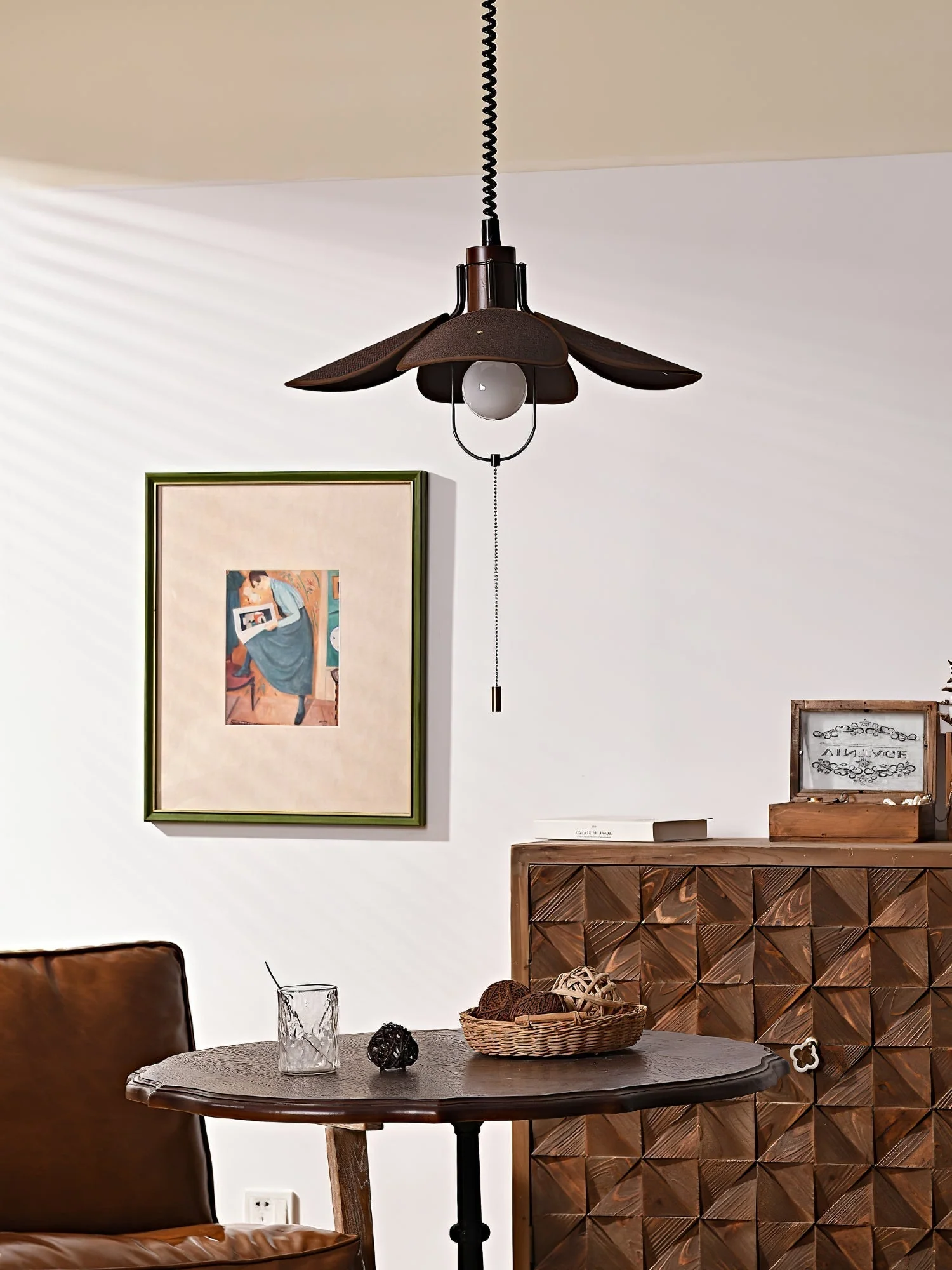 Utalion Traditional Petal Bloom Wood Fabric Pendant Light - Image 5