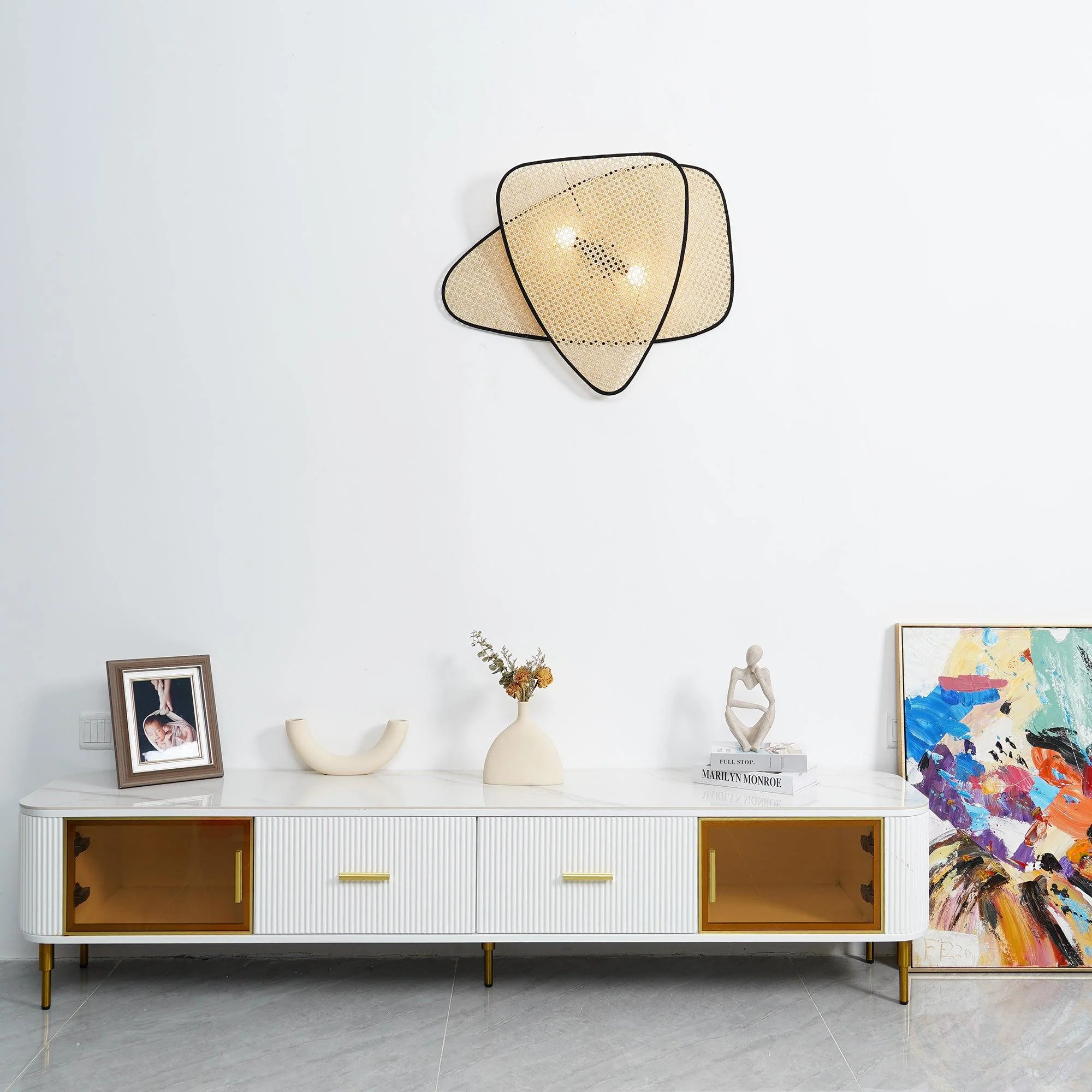 Uvelan Art Natural Cannage Bamboo Sconce Wall lamp - Image 46