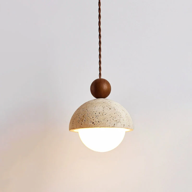 Vaire Pendant Light Travertine Dome Glass - Image 5