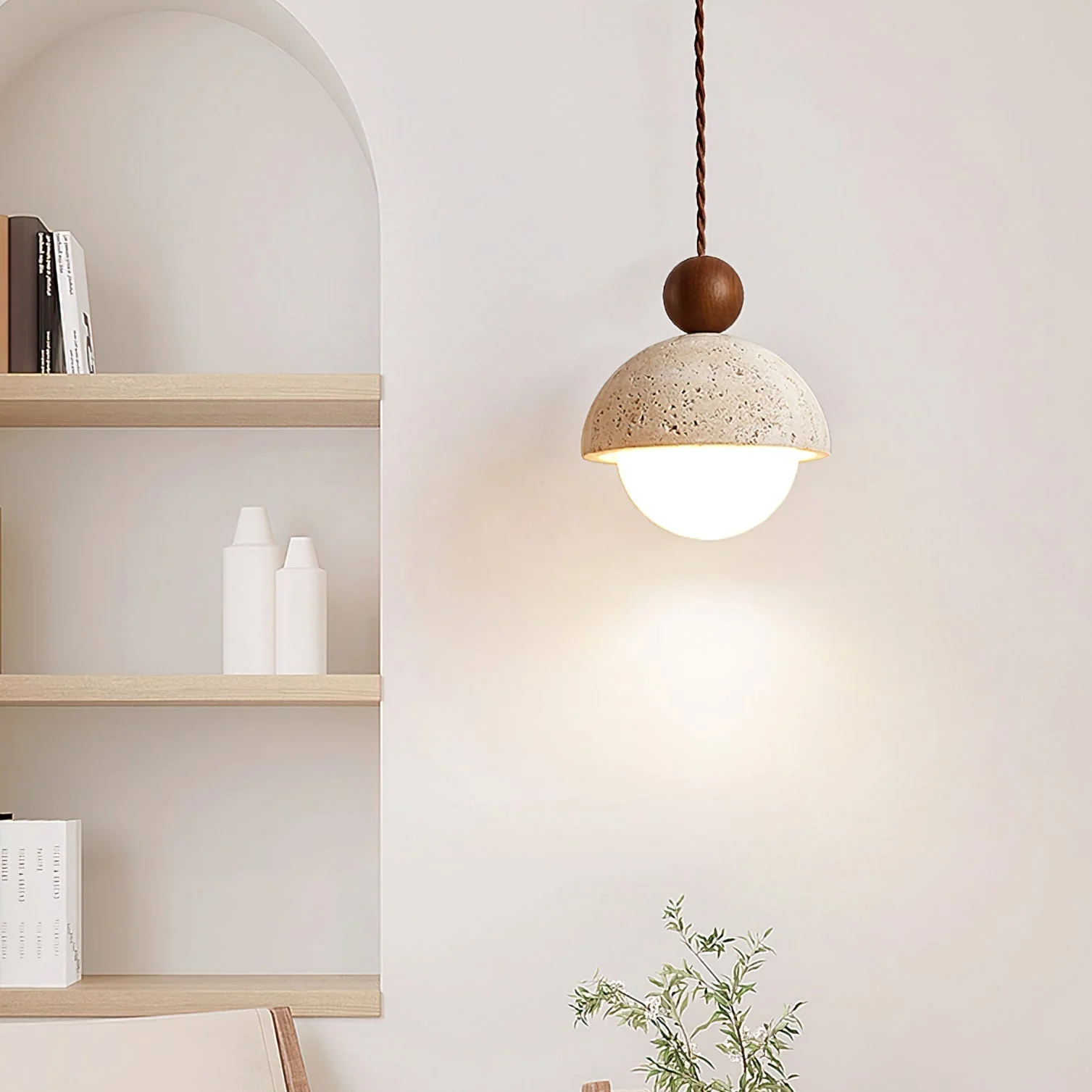 Vaire Pendant Light Travertine Dome Glass - Image 6