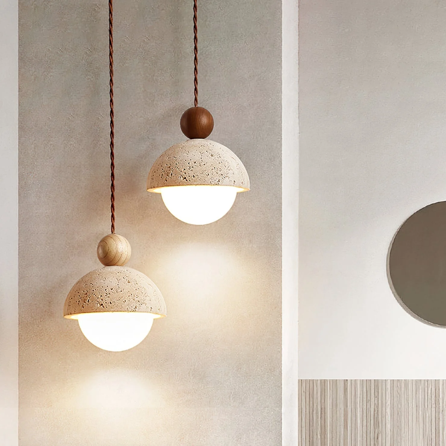 Vaire Pendant Light Travertine Dome Glass - Image 7
