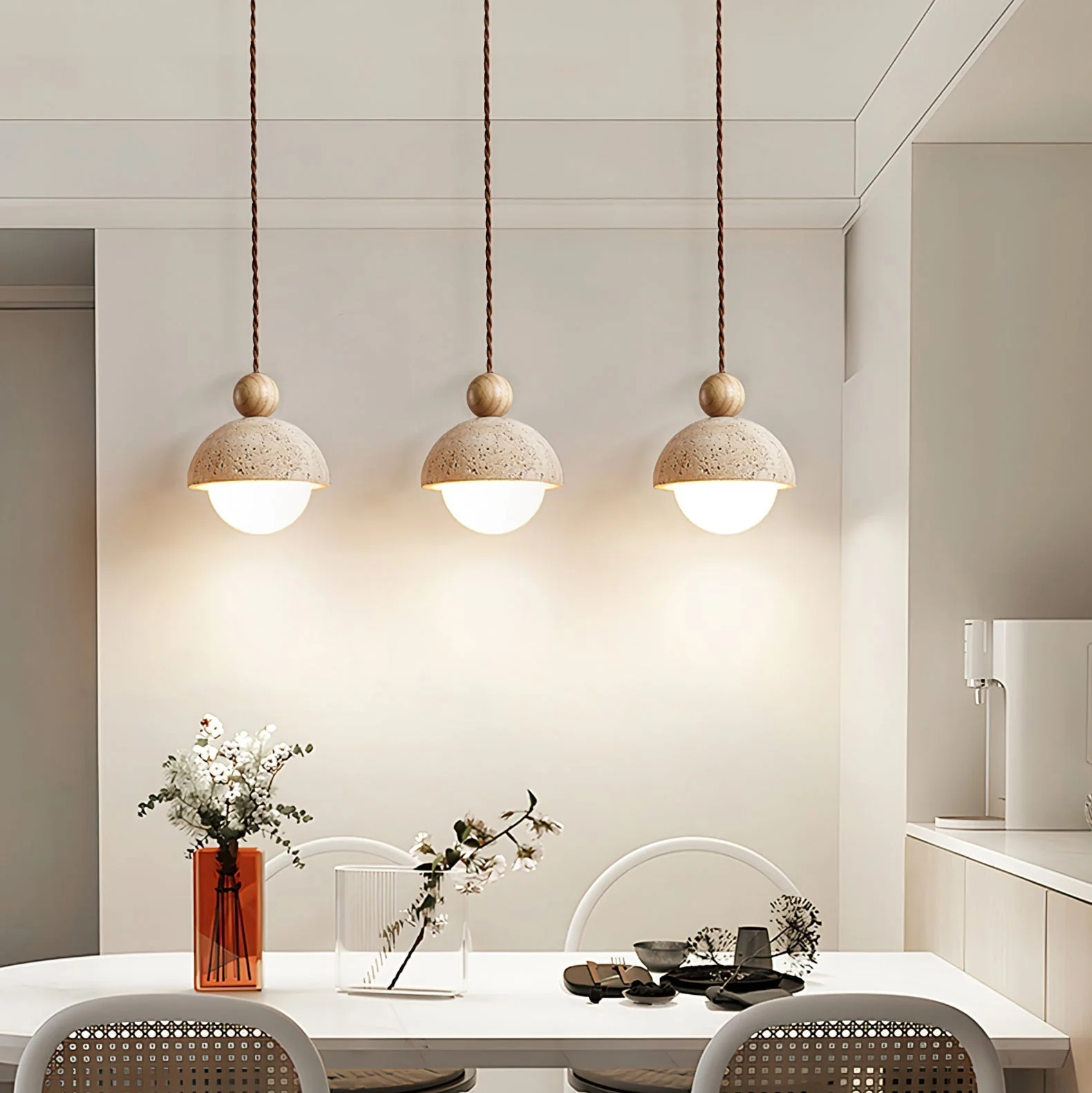 Vaire Pendant Light Travertine Dome Glass - Image 8