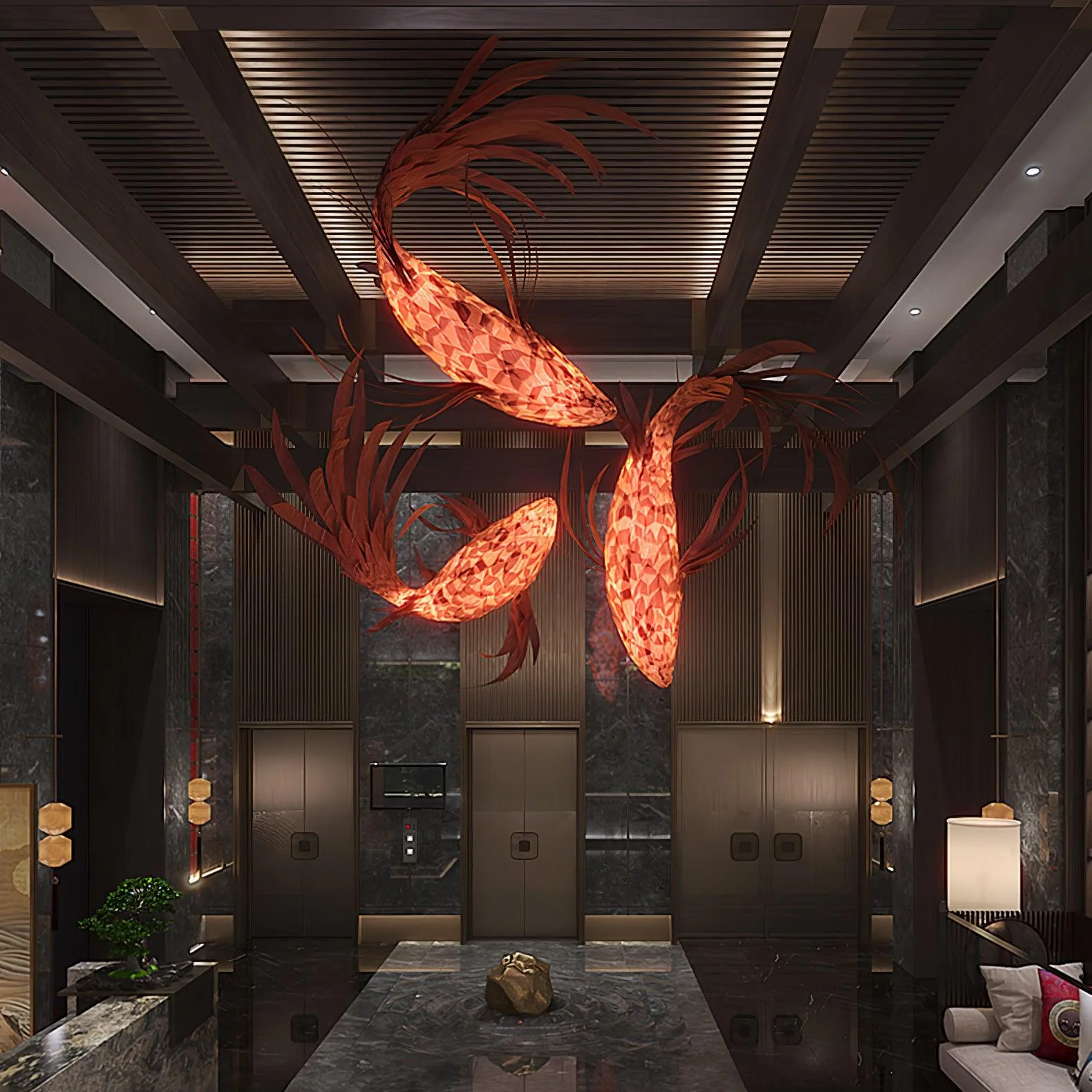 Vamararae Crimson Swirl Koi Pendant Light - Image 18