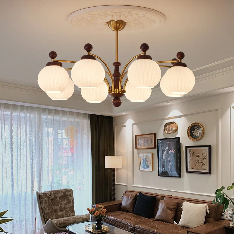 Vedoror Traditional Classic Orb Wood Glass Chandelier - Image 11