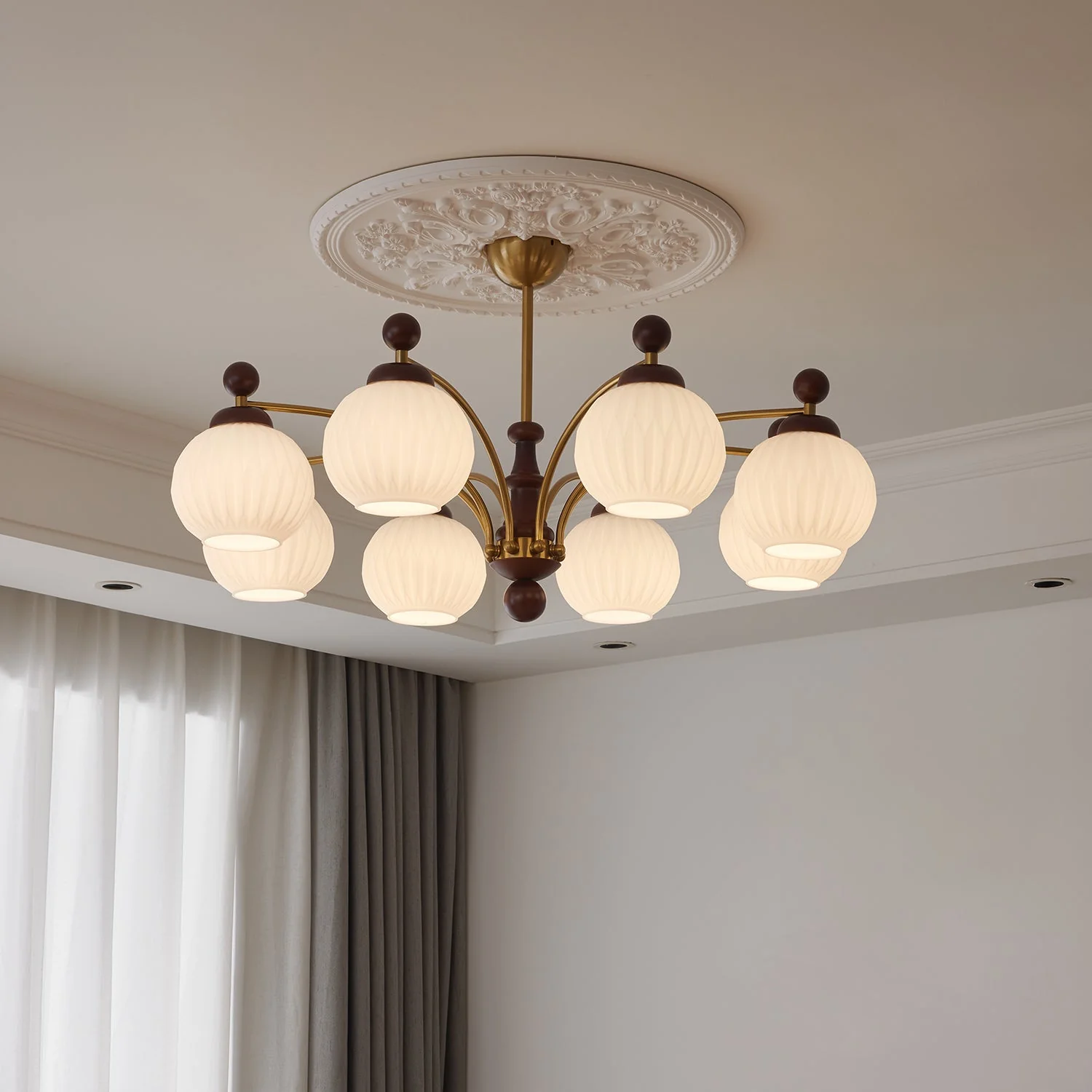 Vedoror Traditional Classic Orb Wood Glass Chandelier - Image 3