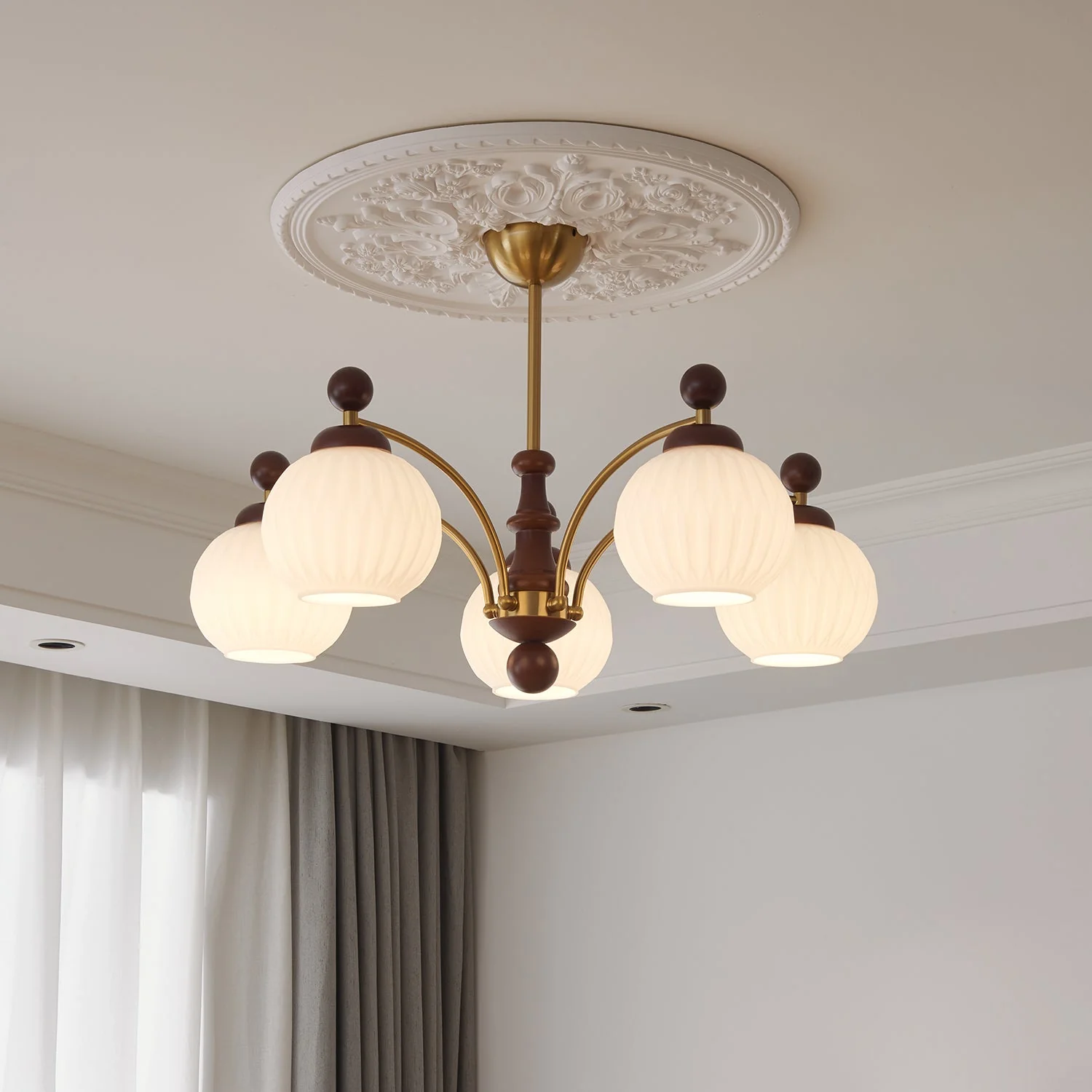 Vedoror Traditional Classic Orb Wood Glass Chandelier - Image 4