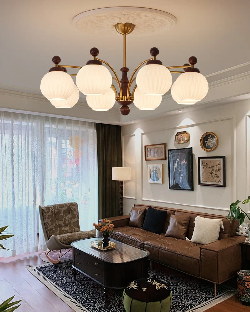 Vedoror Traditional Classic Orb Wood Glass Chandelier - Image 6
