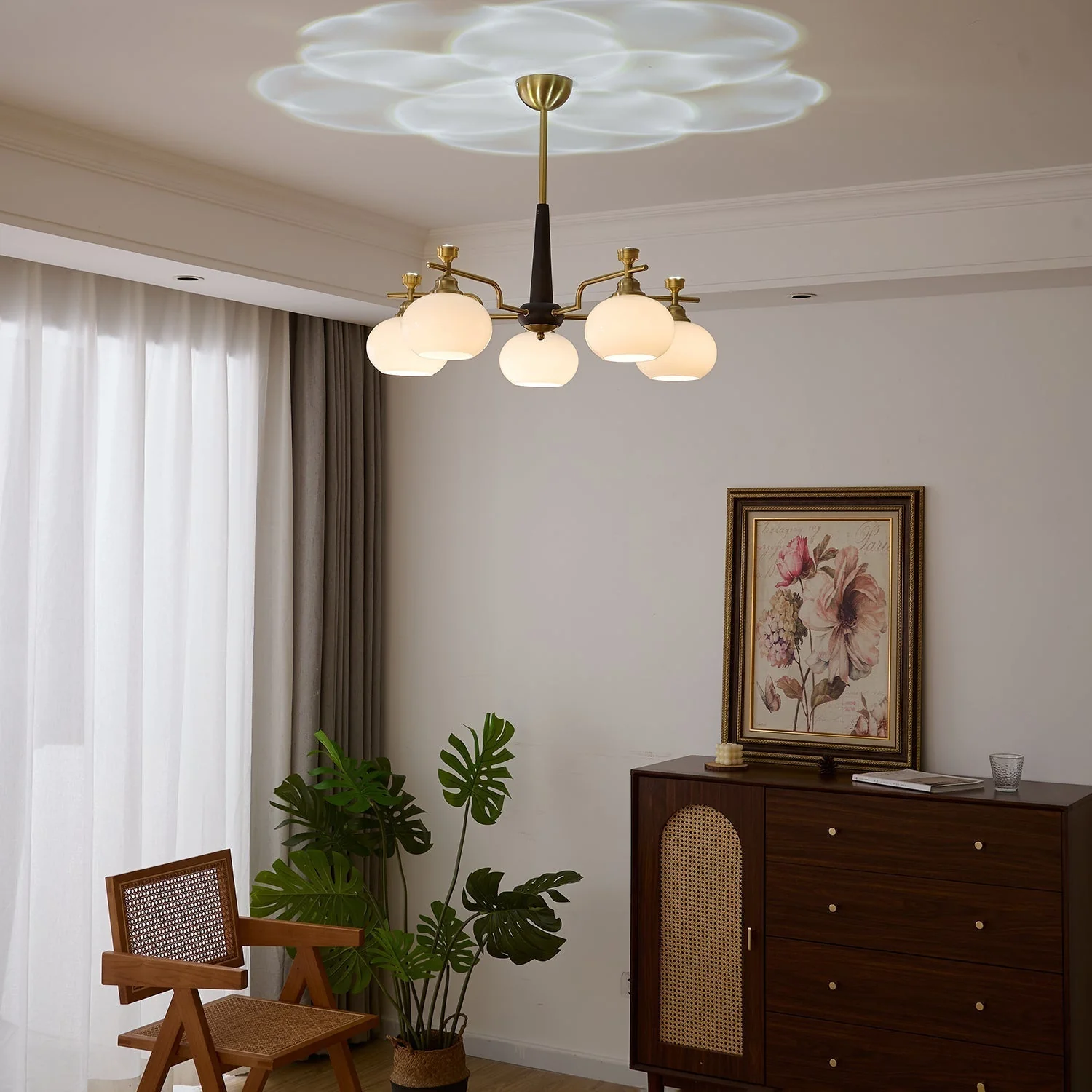 Velirara Traditional Unique Sphere Wood Glass Chandelier - Image 14