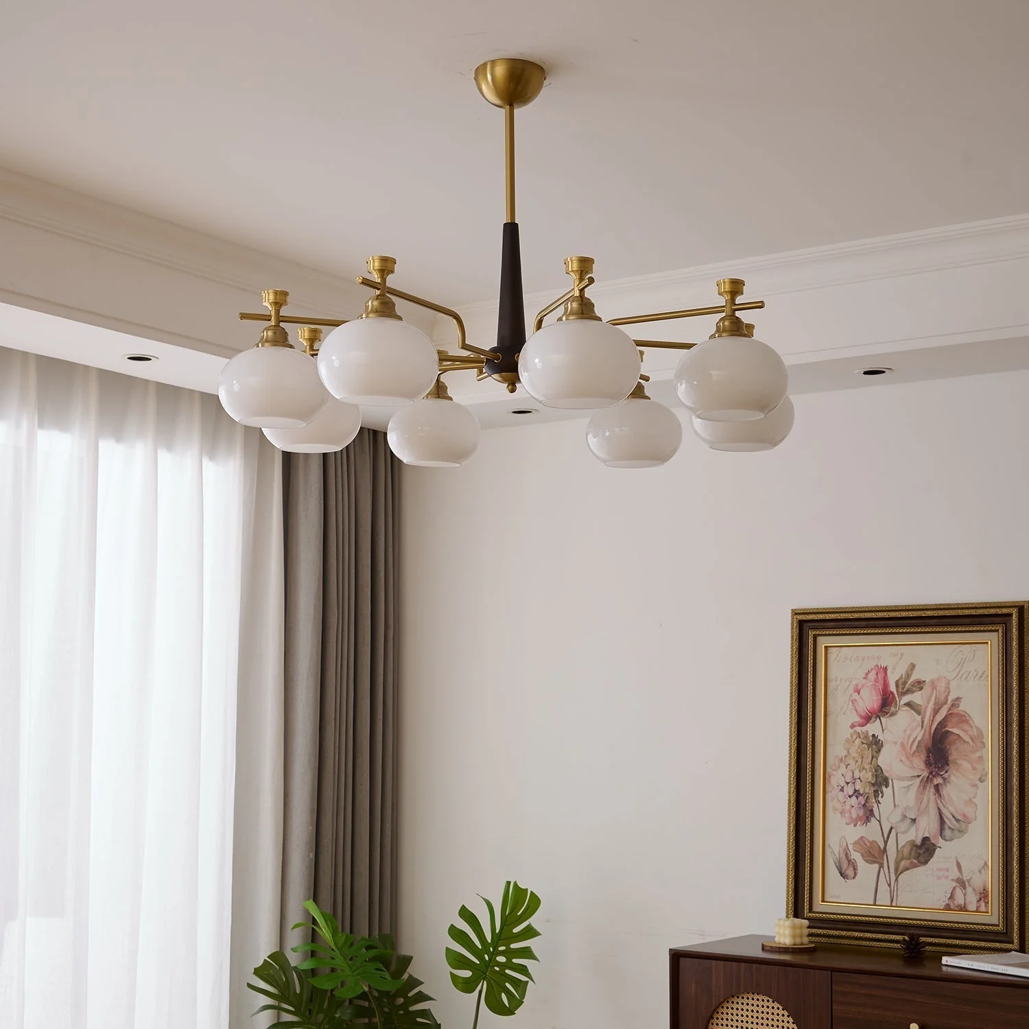 Velirara Traditional Unique Sphere Wood Glass Chandelier - Image 26
