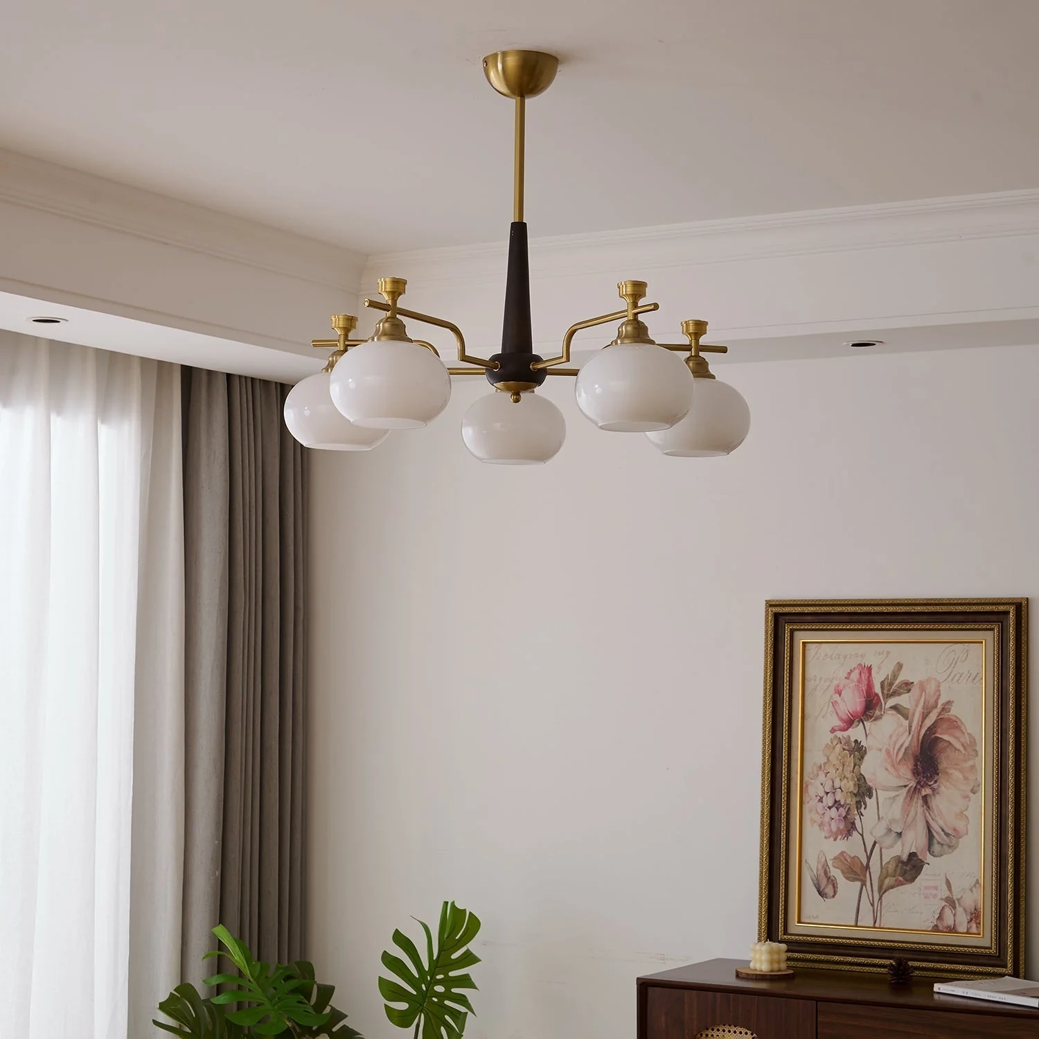 Velirara Traditional Unique Sphere Wood Glass Chandelier - Image 28