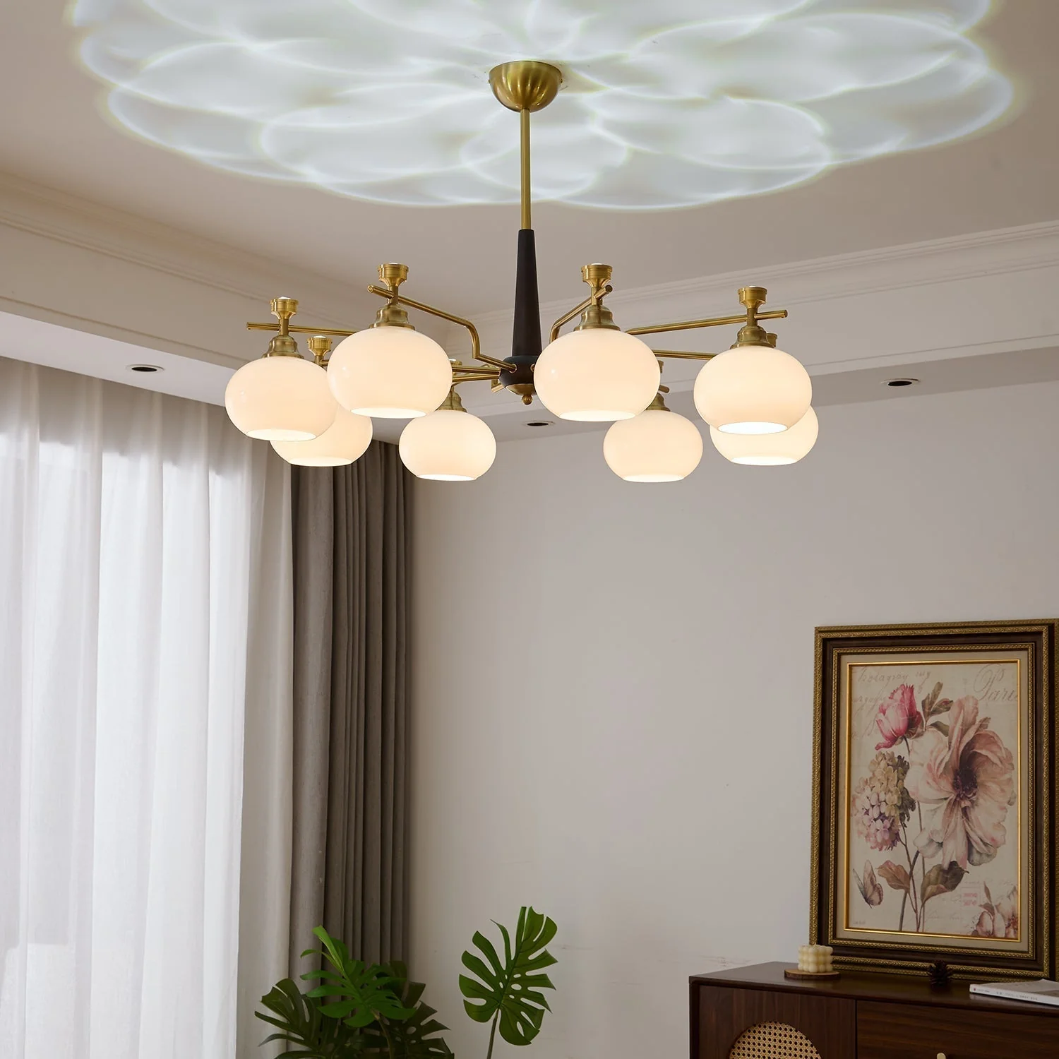 Velirara Traditional Unique Sphere Wood Glass Chandelier - Image 4