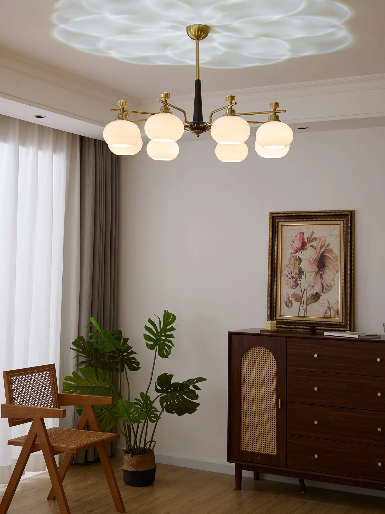 Velirara Traditional Unique Sphere Wood Glass Chandelier - Image 5