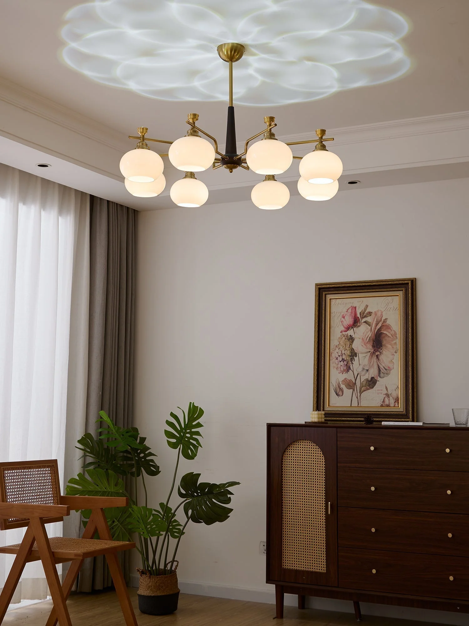 Velirara Traditional Unique Sphere Wood Glass Chandelier - Image 7