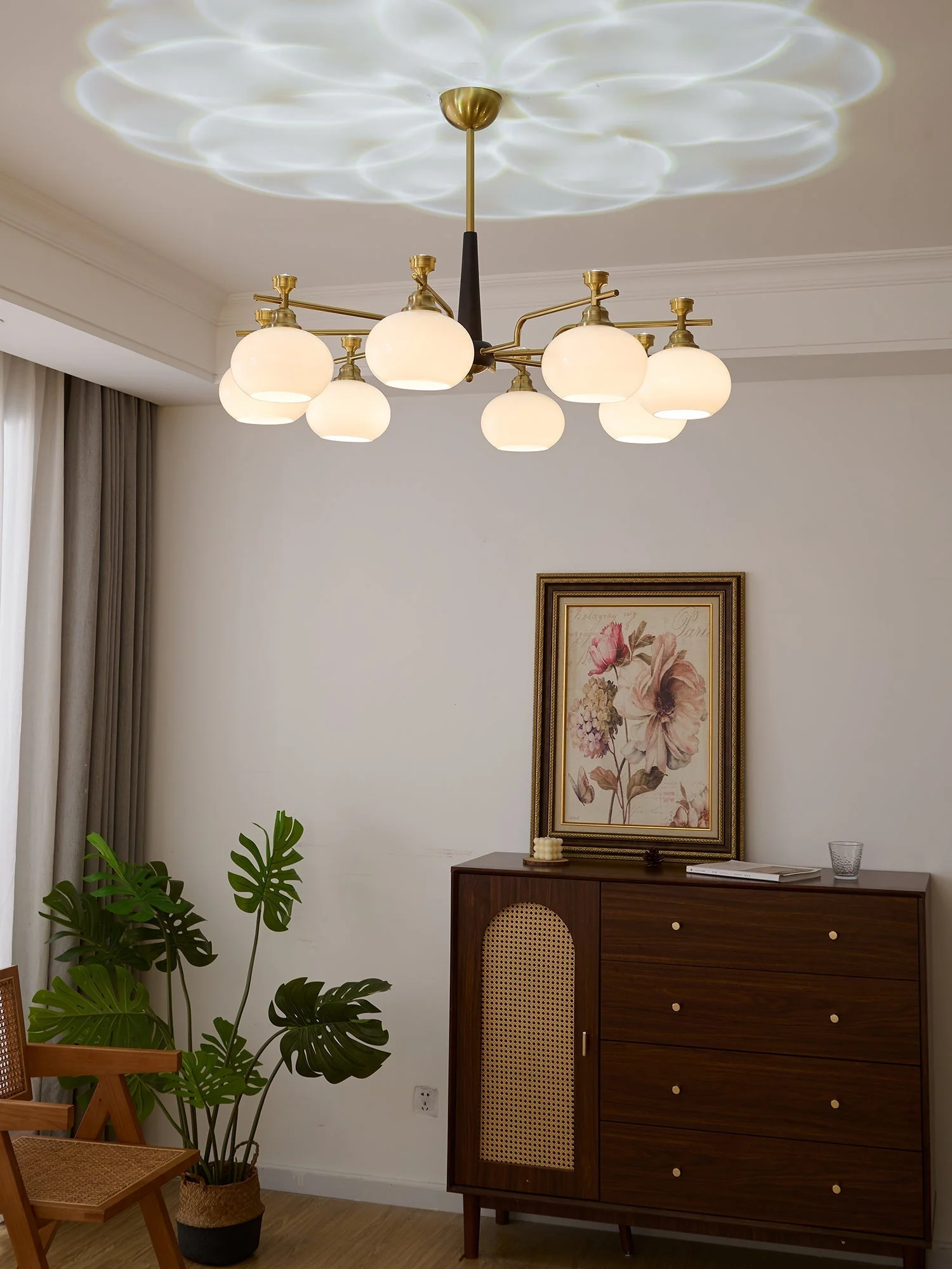 Velirara Traditional Unique Sphere Wood Glass Chandelier - Image 9
