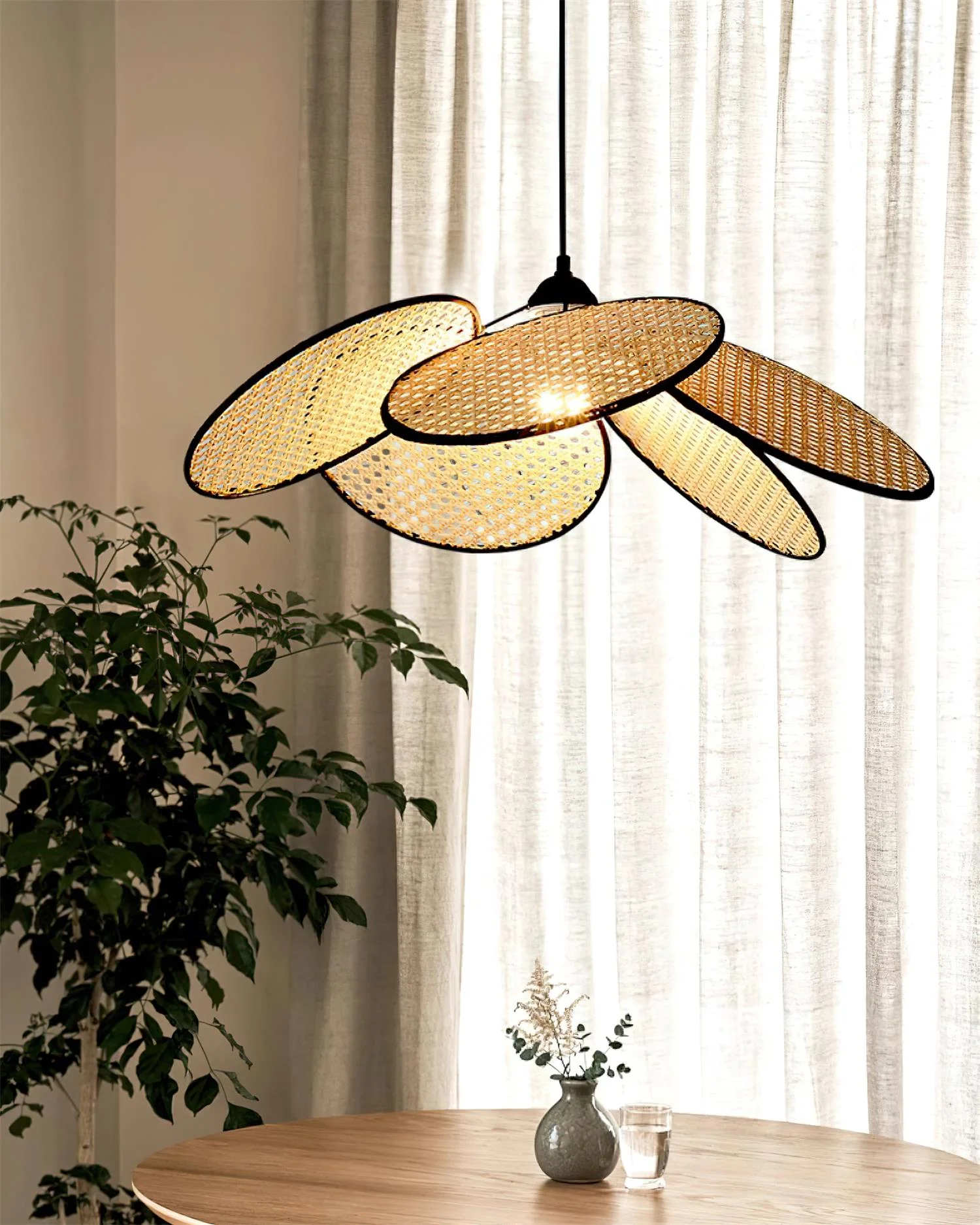 Vemarora Premium Elegance Petals Rattan Fabric Pendant Lamp - Image 12
