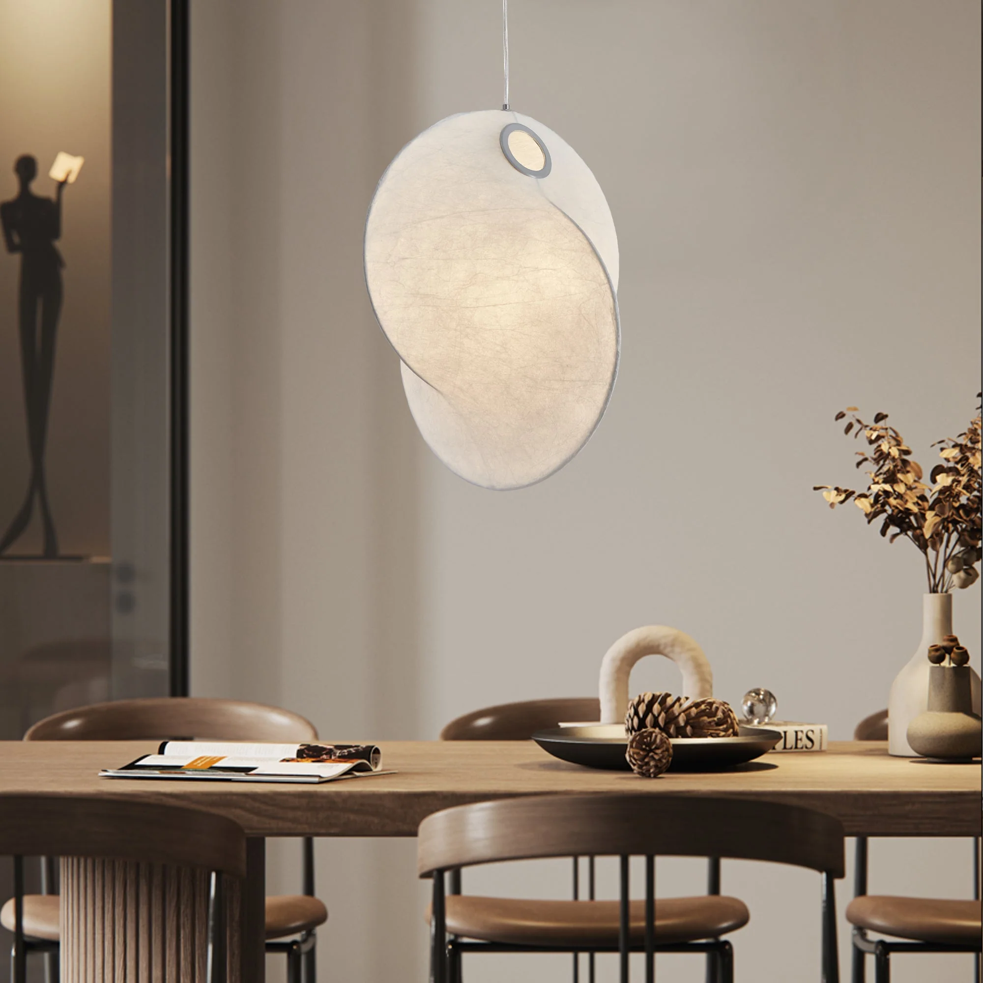 Verine Sculptural Mulberry Silk Pendant Light - Image 7