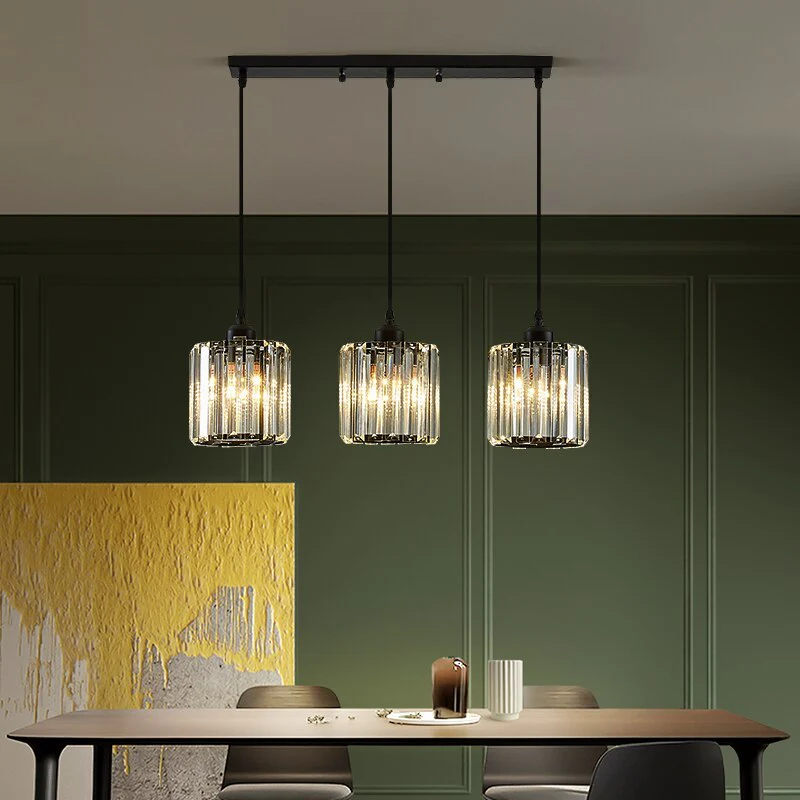 Vina Modern Cluster Cylinder Glass Pendant Light, Black/Gold - Image 6