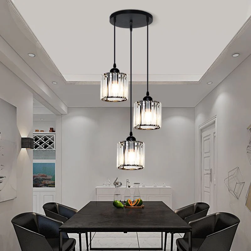 Vina Modern Cluster Cylinder Glass Pendant Light, Black/Gold - Image 8