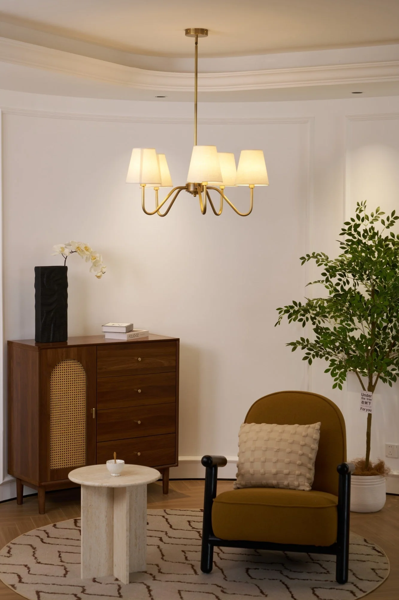 Viraean Vintage Industrial Brass Fabric Chandelier - Image 3