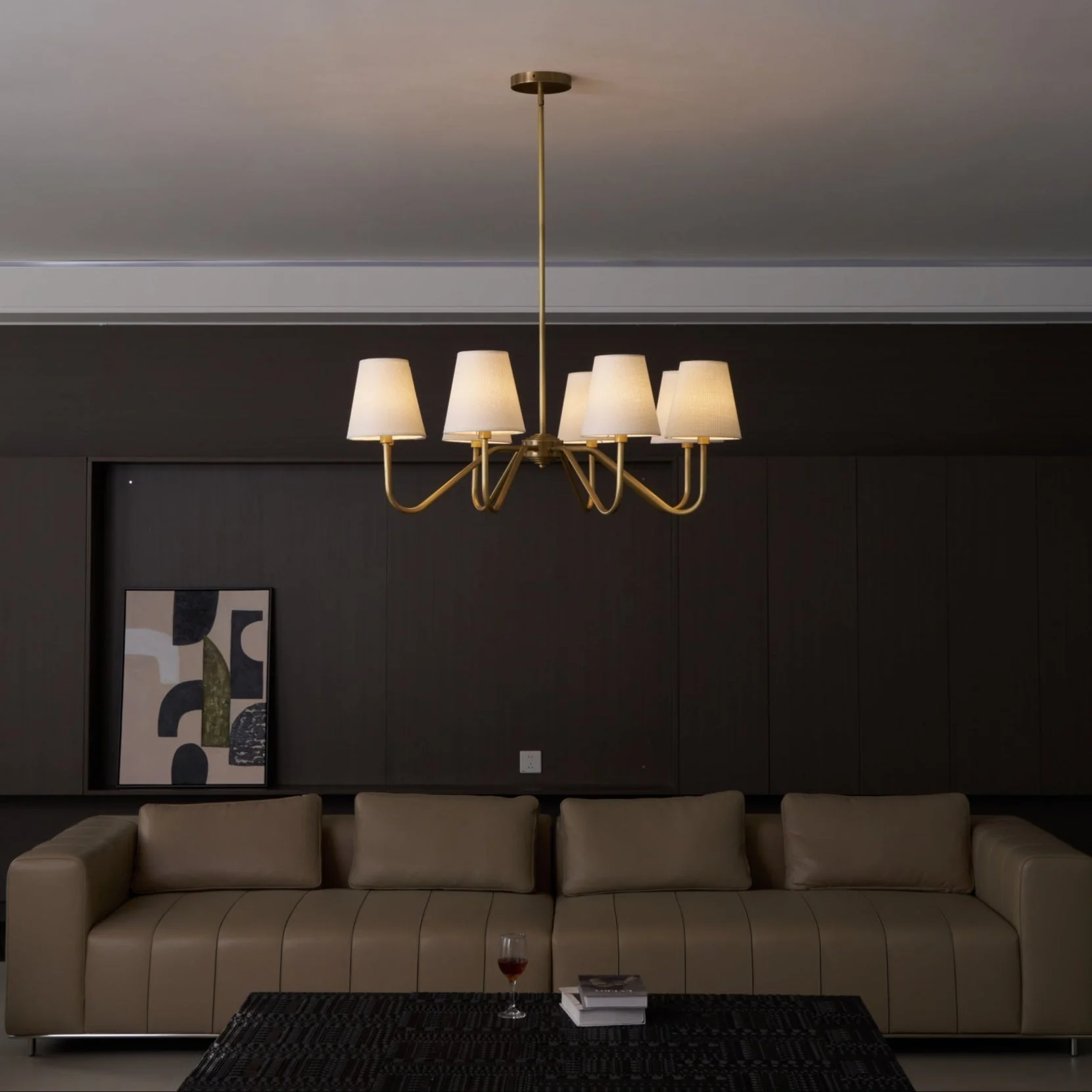 Viraean Vintage Industrial Brass Fabric Chandelier - Image 4