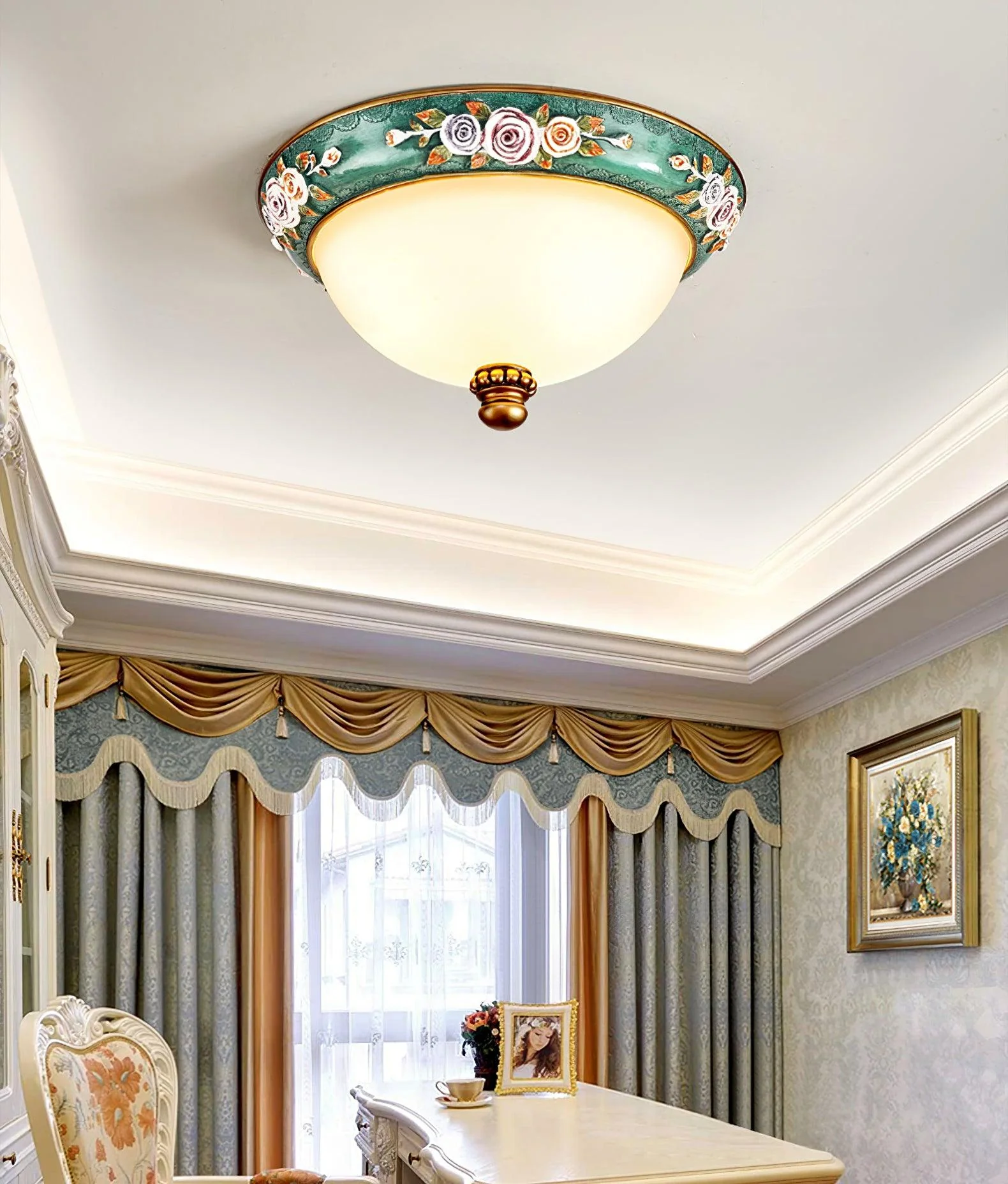 Viraearae Pastoral Bowl Resin Glass Ceiling Light - Image 15
