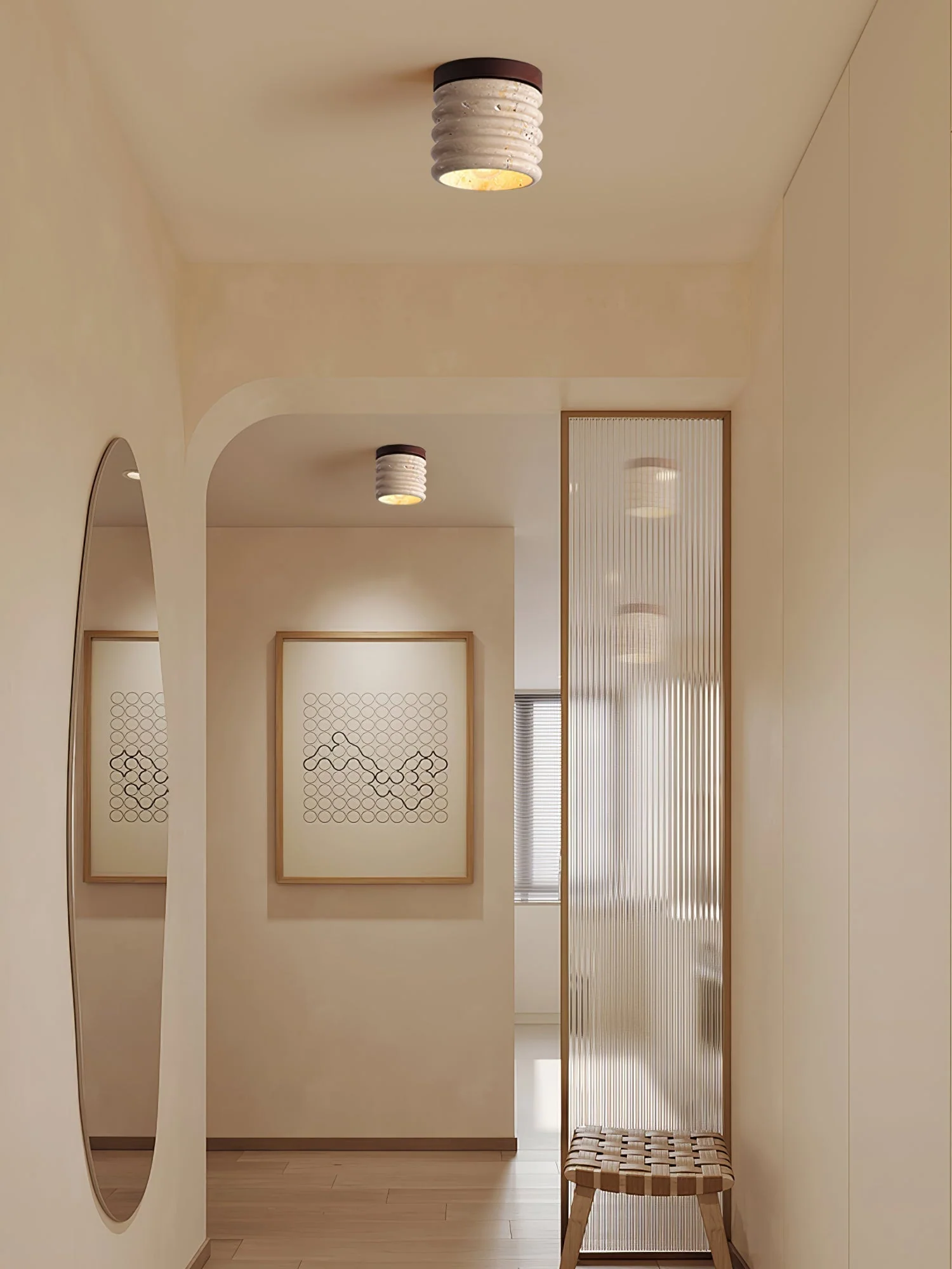 Vomaran Fluted Cylinder Travertine Ceiling Light - Image 11