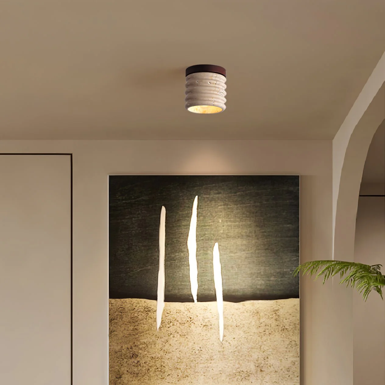 Vomaran Fluted Cylinder Travertine Ceiling Light - Image 7