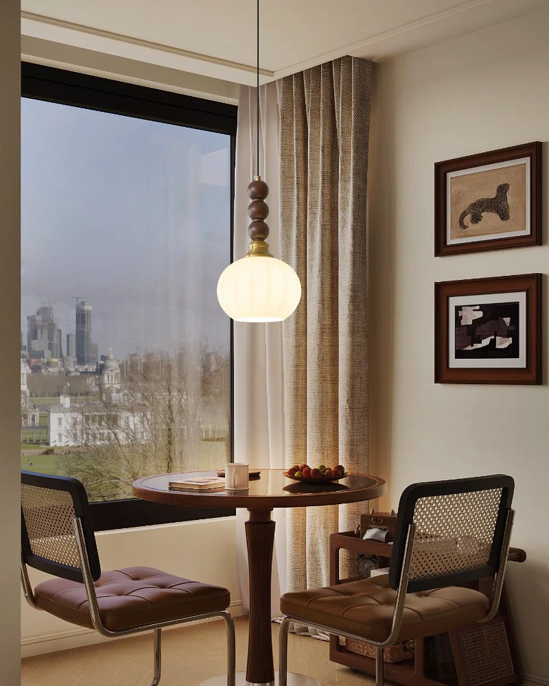 Vothaila Traditional Elegance Vintage Glass Wood Pendant Light - Image 12