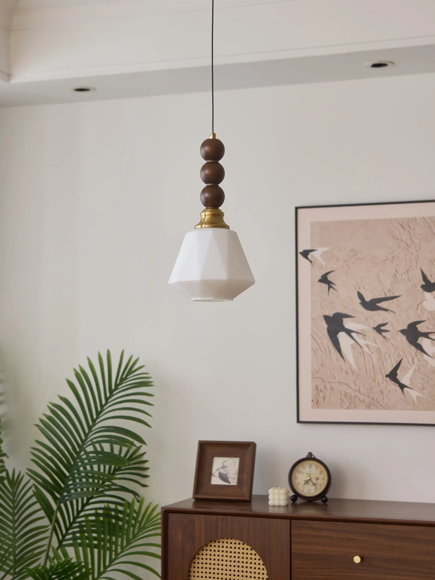 Vothaila Traditional Elegance Vintage Glass Wood Pendant Light - Image 21
