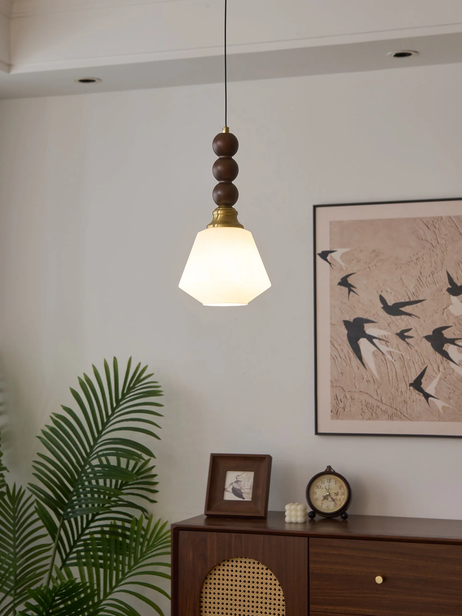 Vothaila Traditional Elegance Vintage Glass Wood Pendant Light - Image 22