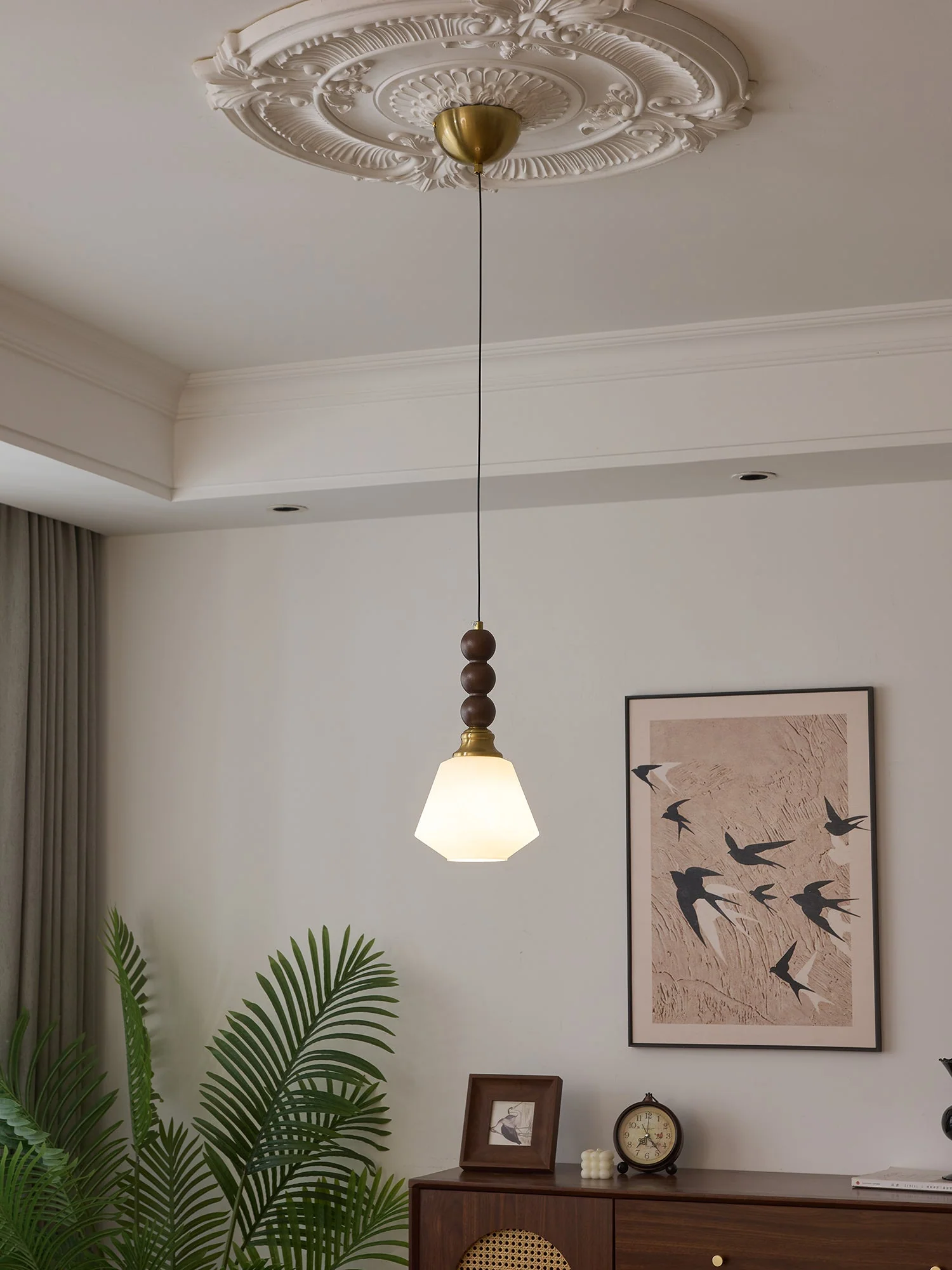 Vothaila Traditional Elegance Vintage Glass Wood Pendant Light - Image 26
