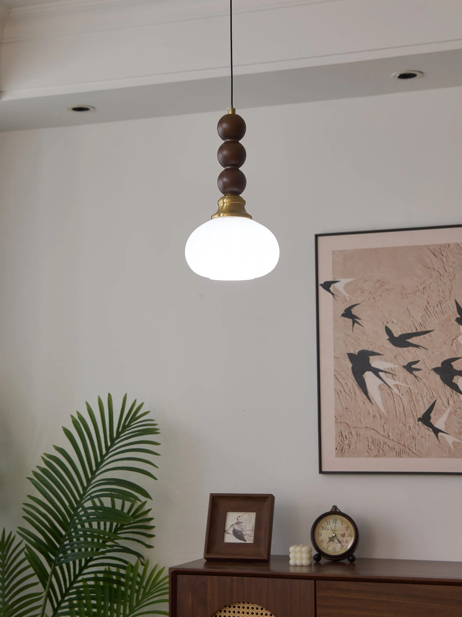 Vothaila Traditional Elegance Vintage Glass Wood Pendant Light - Image 30