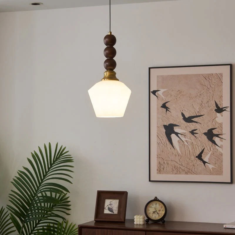 Vothaila Traditional Elegance Vintage Glass Wood Pendant Light - Image 5