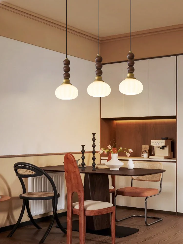 Vothaila Traditional Elegance Vintage Glass Wood Pendant Light - Image 56