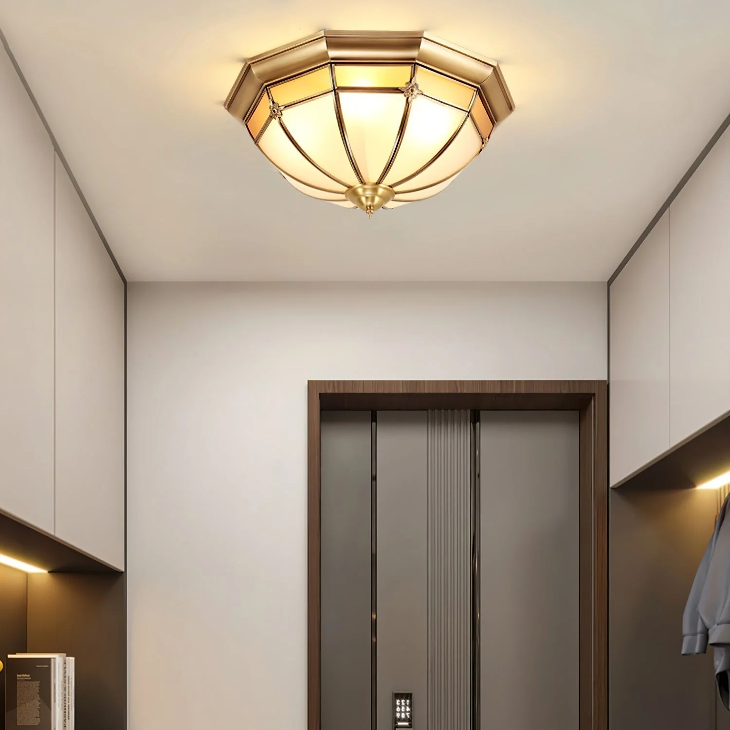 Vovynan Elegance Dome Brass Glass Flush Ceiling Lamp - Image 6