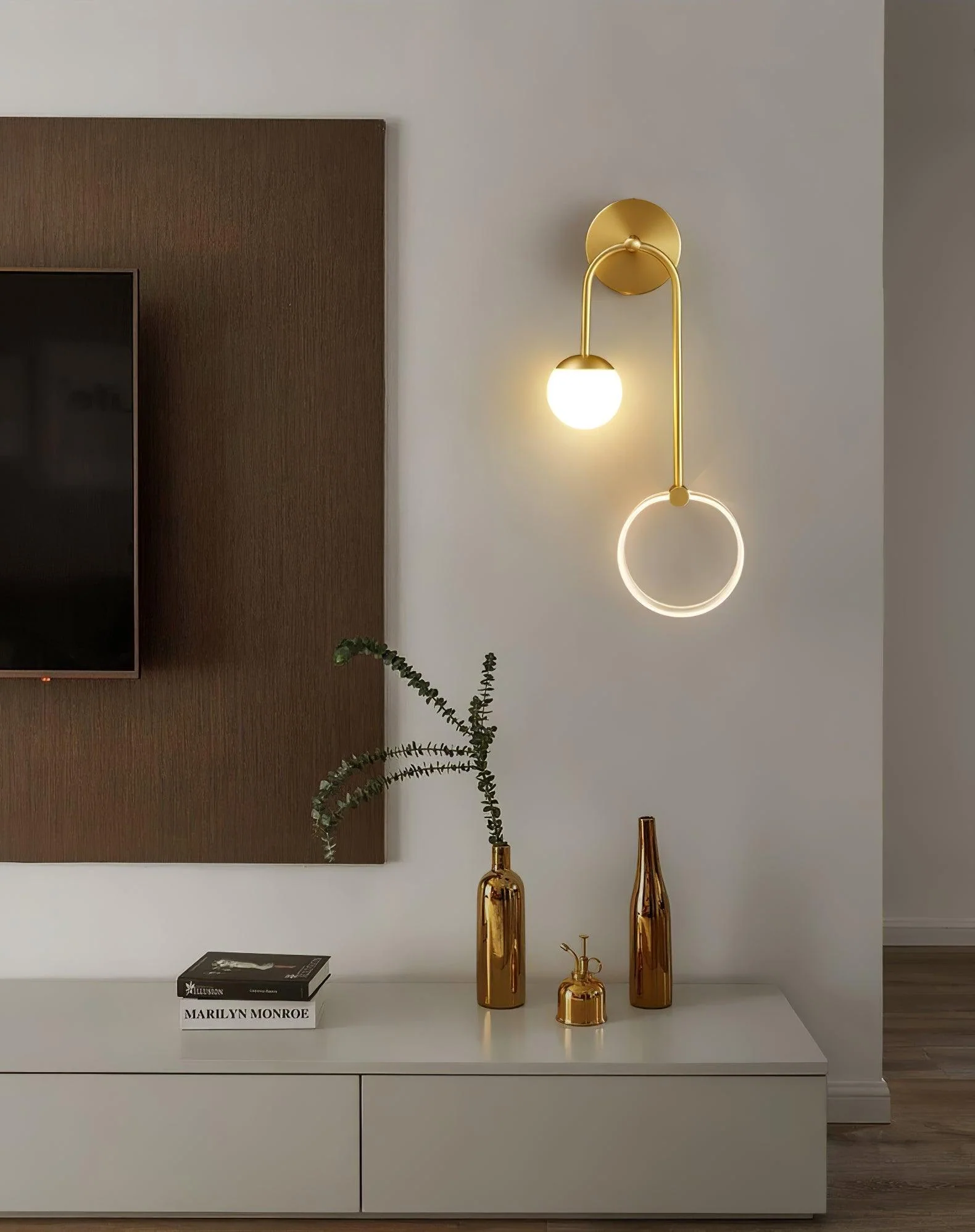 Warren Modern Minimalist LED Brass Wall Light - Image 38