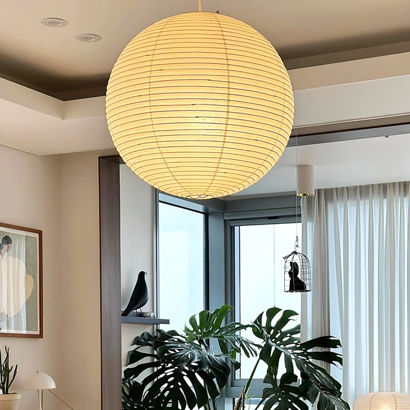 Solara Pendant Lamp Bamboo Washi Paper Round - Image 28