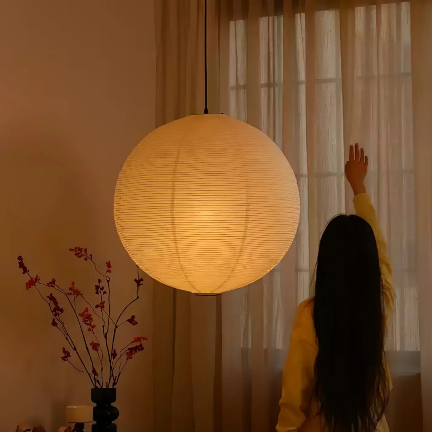 Solara Pendant Lamp Bamboo Washi Paper Round - Image 46