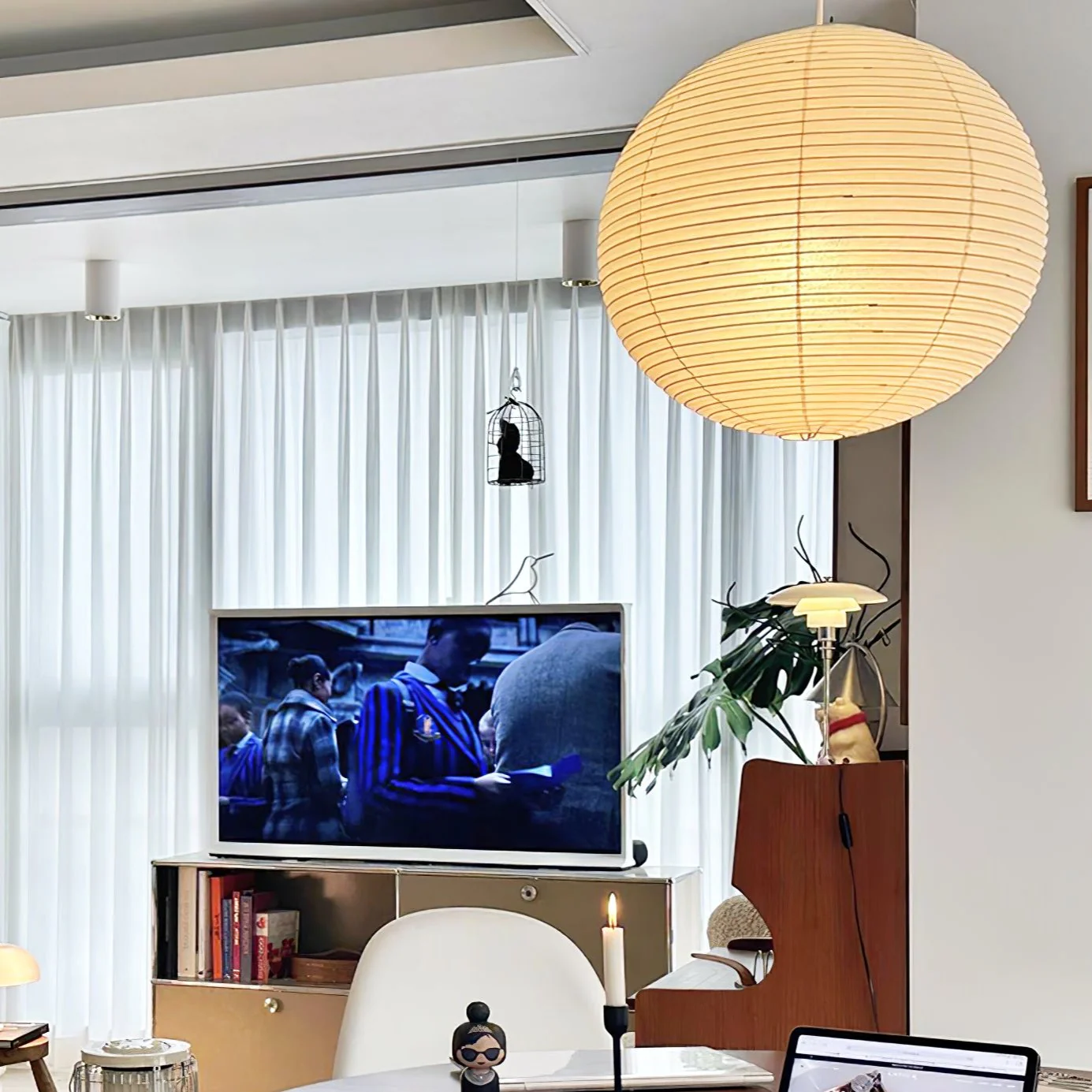 Solara Pendant Lamp Bamboo Washi Paper Round - Image 47
