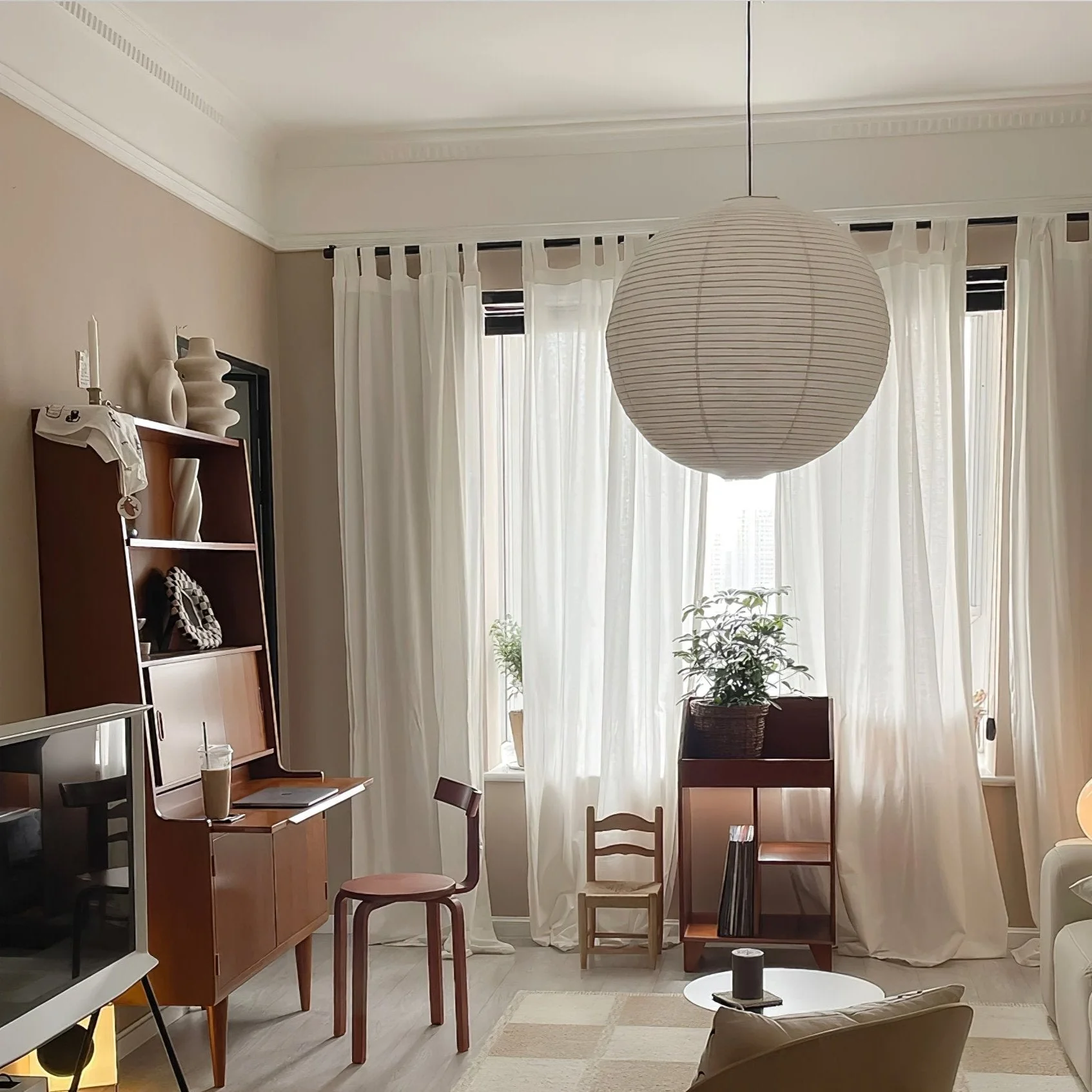 Solara Pendant Lamp Bamboo Washi Paper Round - Image 49